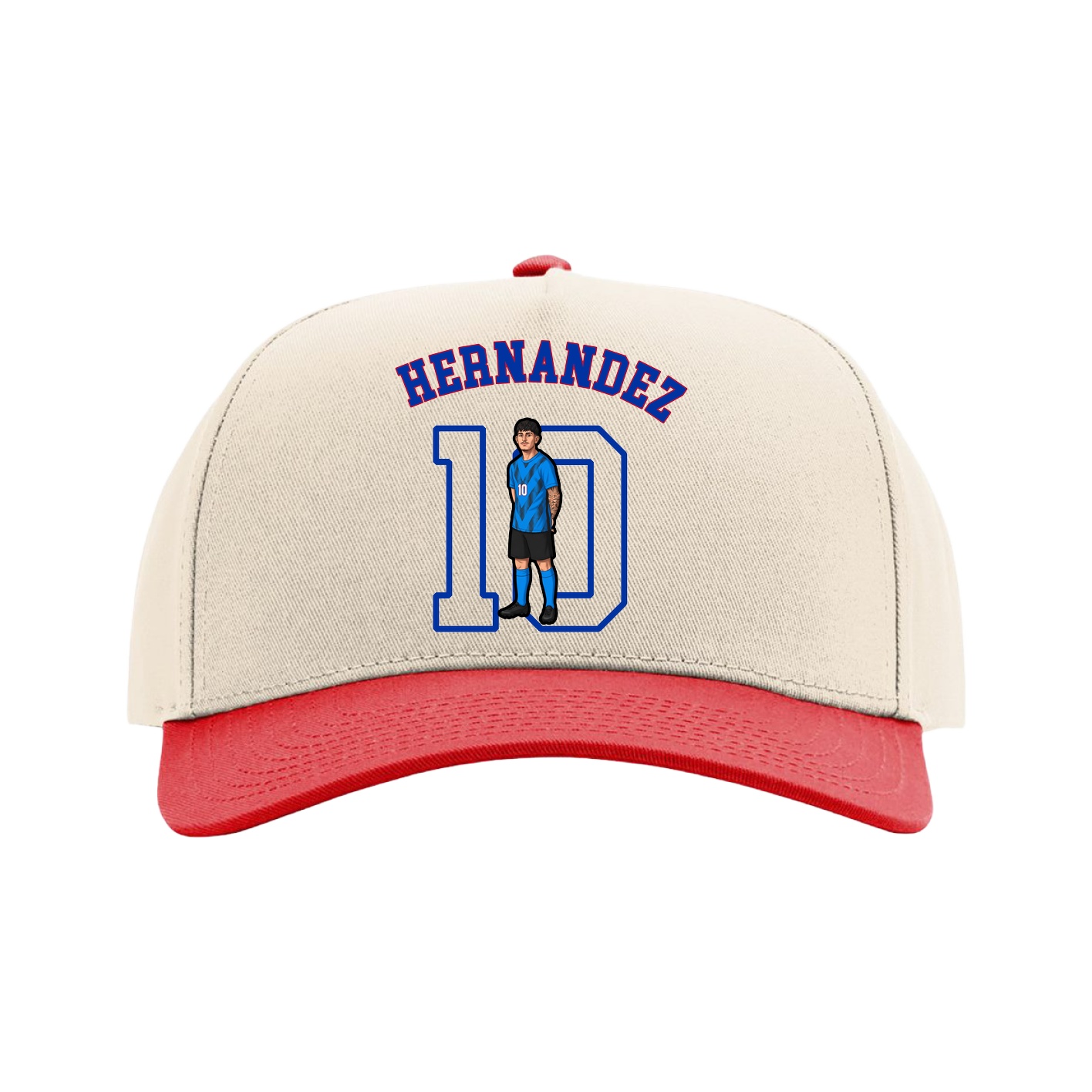 Full Fabric Five-Panel Champ Cap — Shirsey Arch in Cream/Red