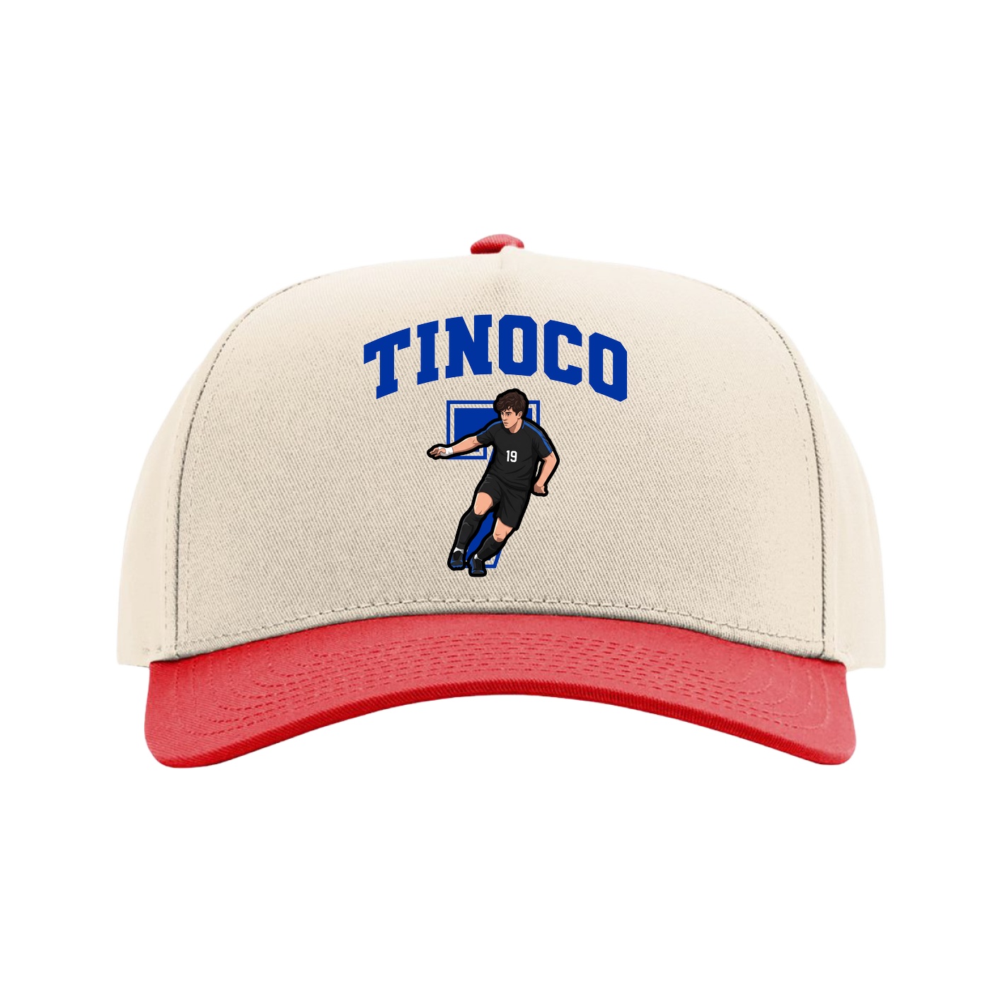 Full Fabric Five-Panel Champ Cap — Number in Cream/Red