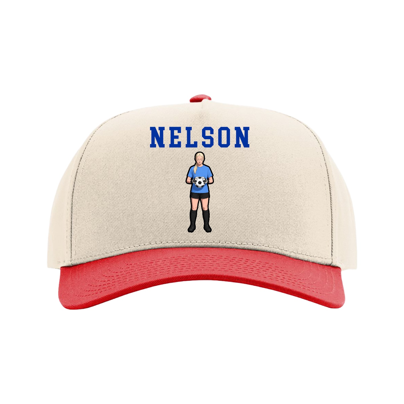 Full Fabric Five-Panel Champ Cap — Shirsey in Cream/Red