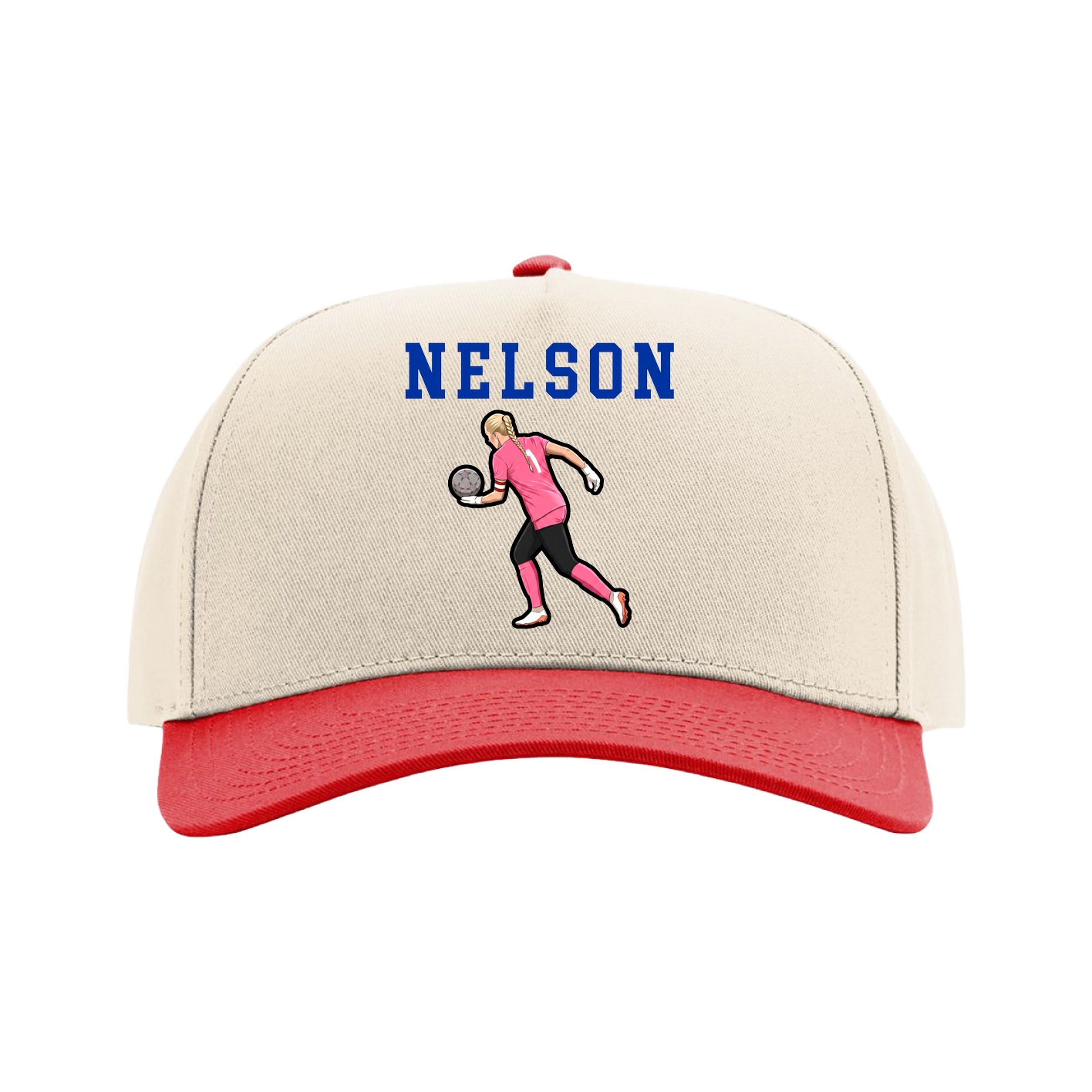 Full Fabric Five-Panel Champ Cap — Shirsey in Cream/Red