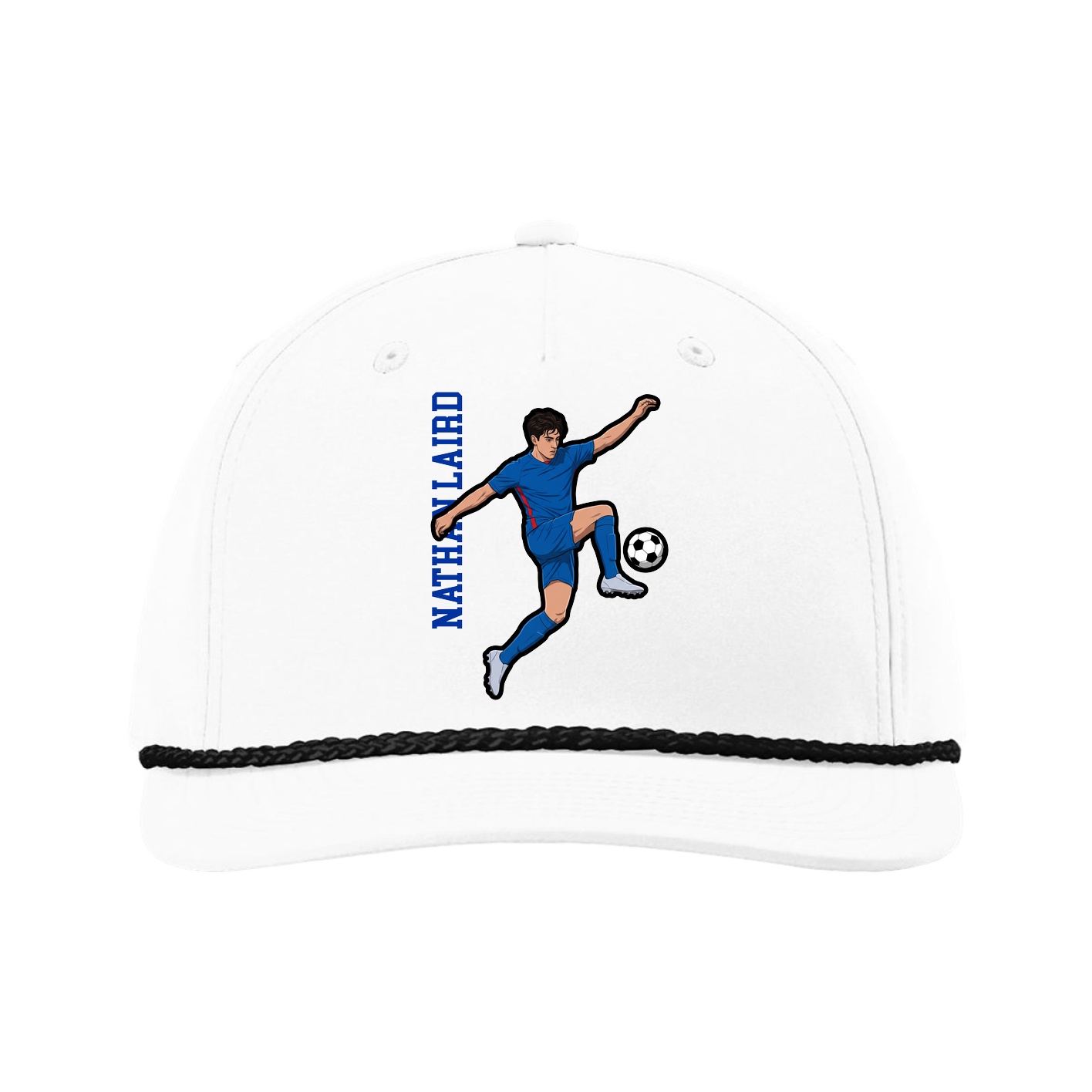 Five-Panel Classic Rope Cap — Name Vertical in White