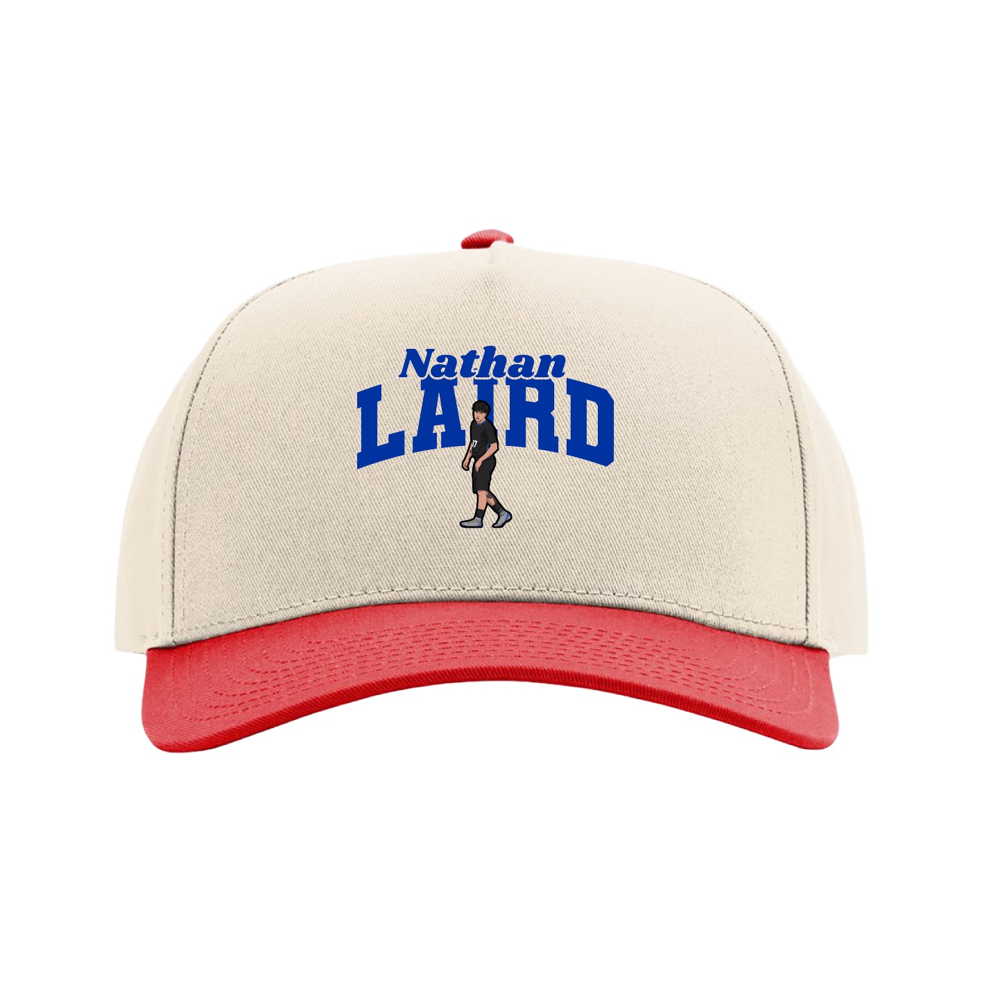 Full Fabric Five-Panel Champ Cap — Signature Arch in Cream/Red