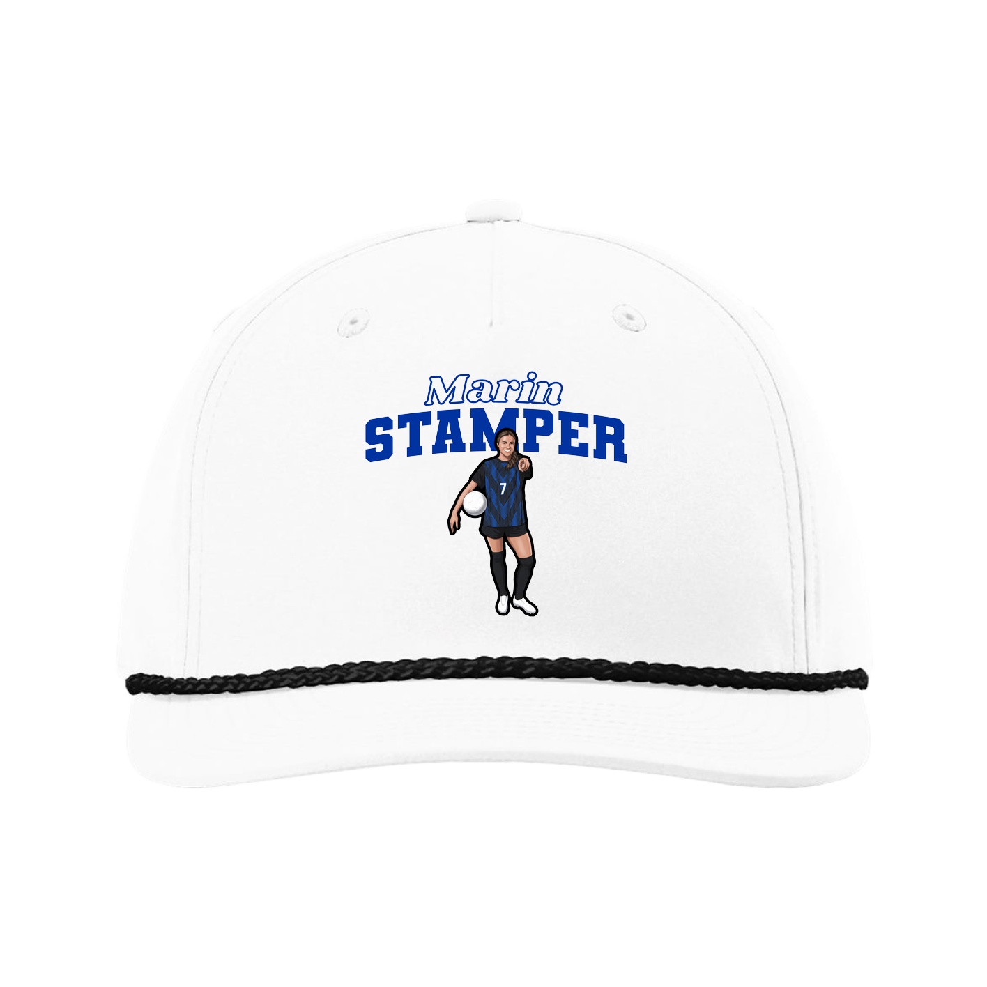Five-Panel Classic Rope Cap — Name Arch in White