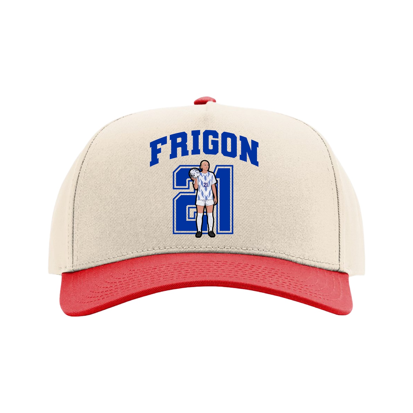 Full Fabric Five-Panel Champ Cap — Number in Cream/Red