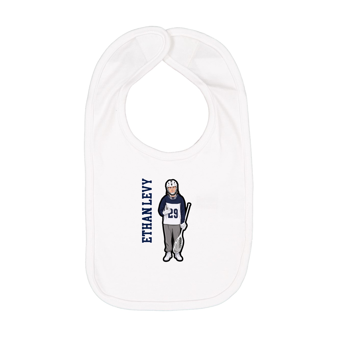 Infant Bib — Name Vertical in White