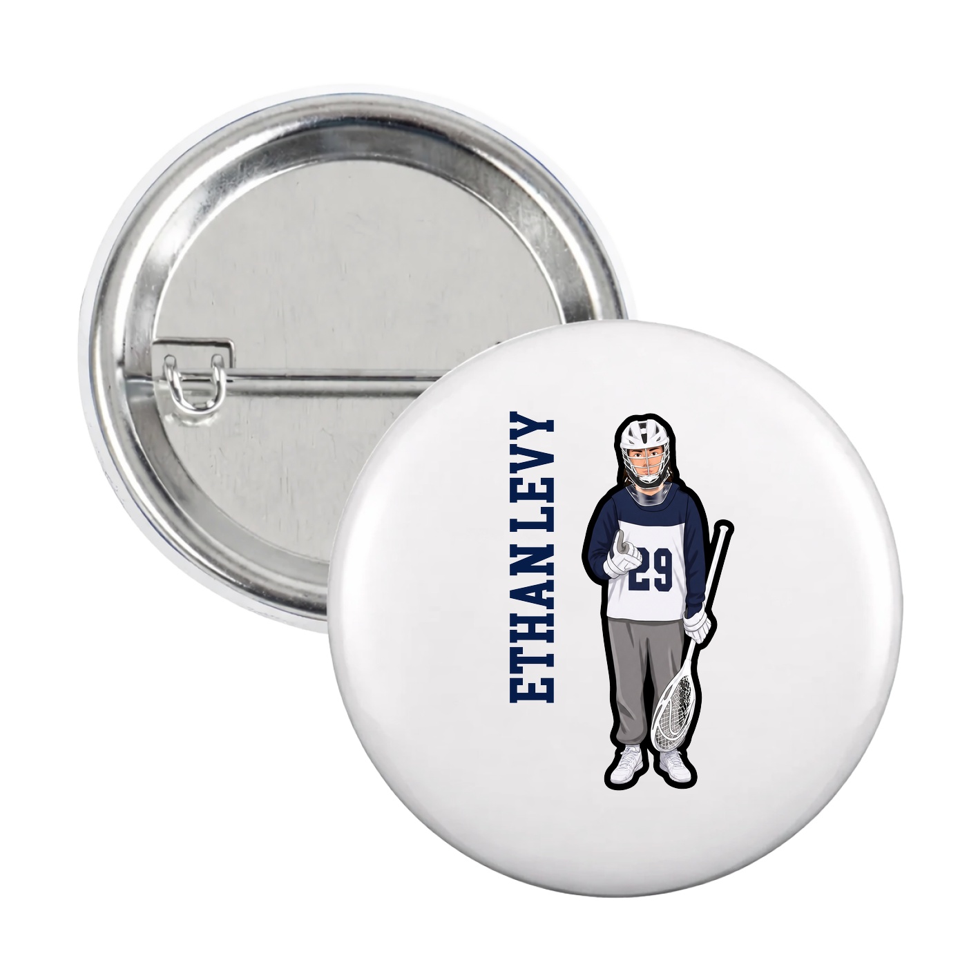 Game Day Button — Name Vertical in White