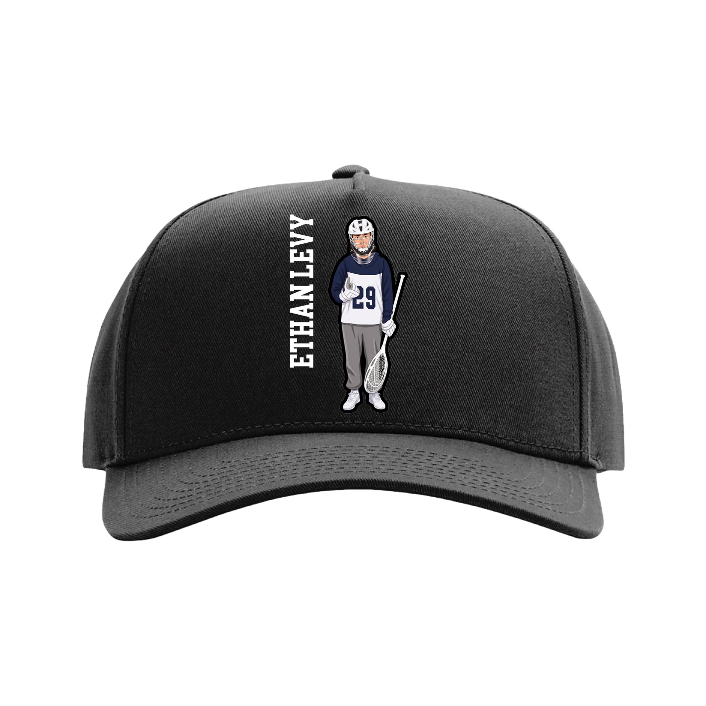 Full Fabric Five-Panel Champ Cap — Name Vertical in Black