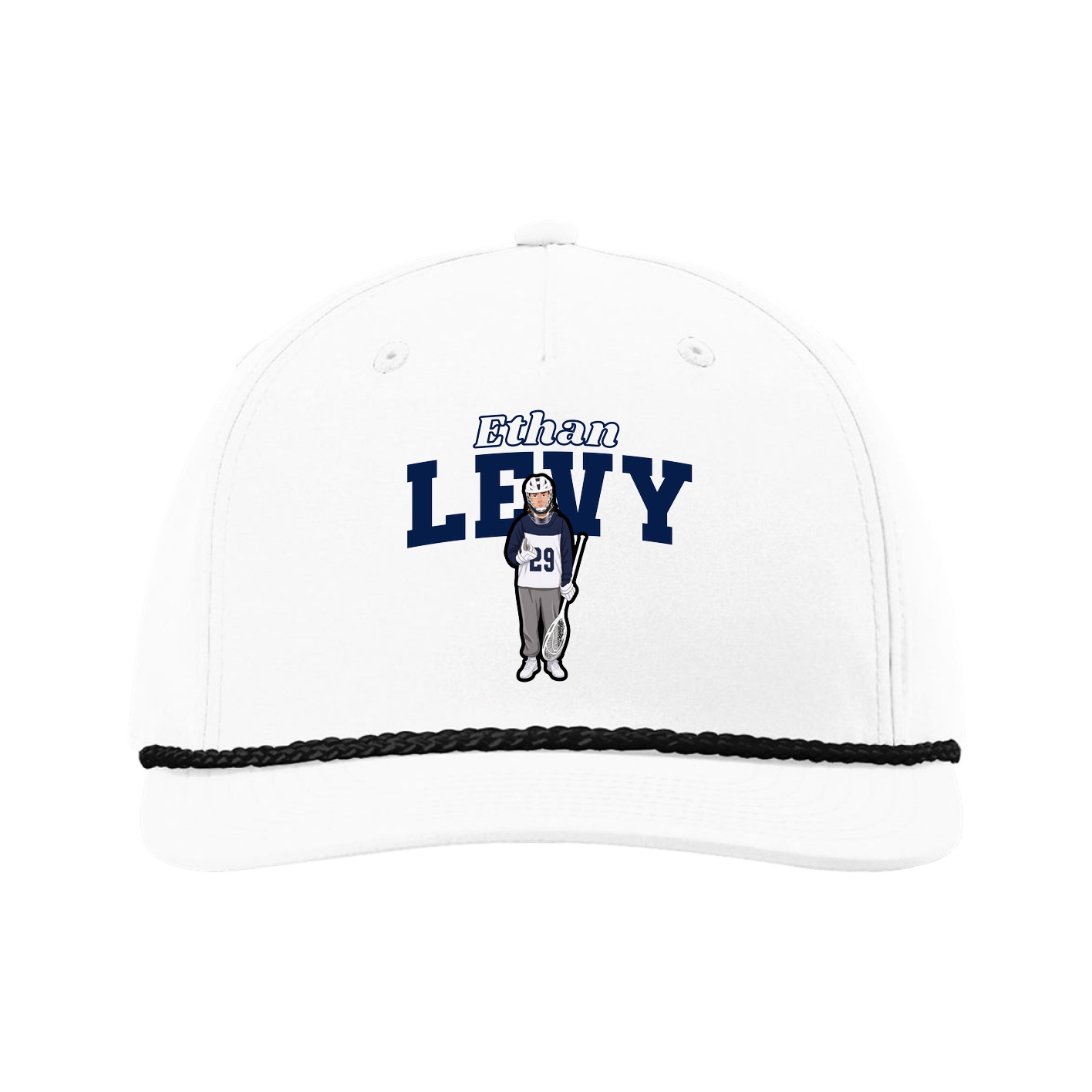 Five-Panel Classic Rope Cap — Name Arch in White