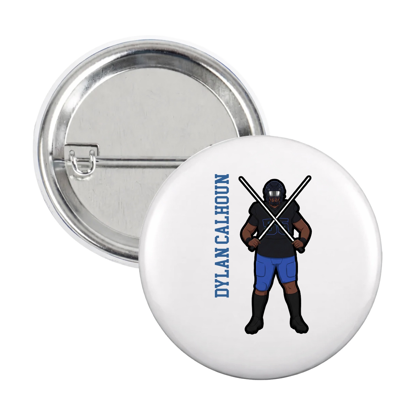 Game Day Button — Name Vertical in White