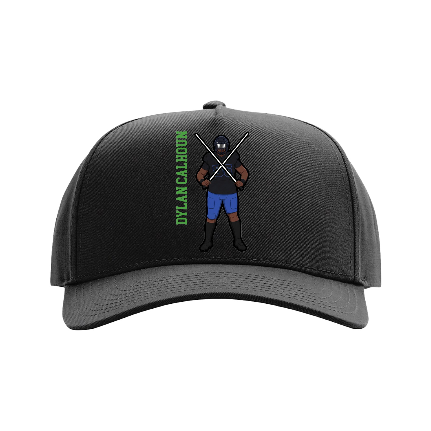 Full Fabric Five-Panel Champ Cap — Name Vertical in Black