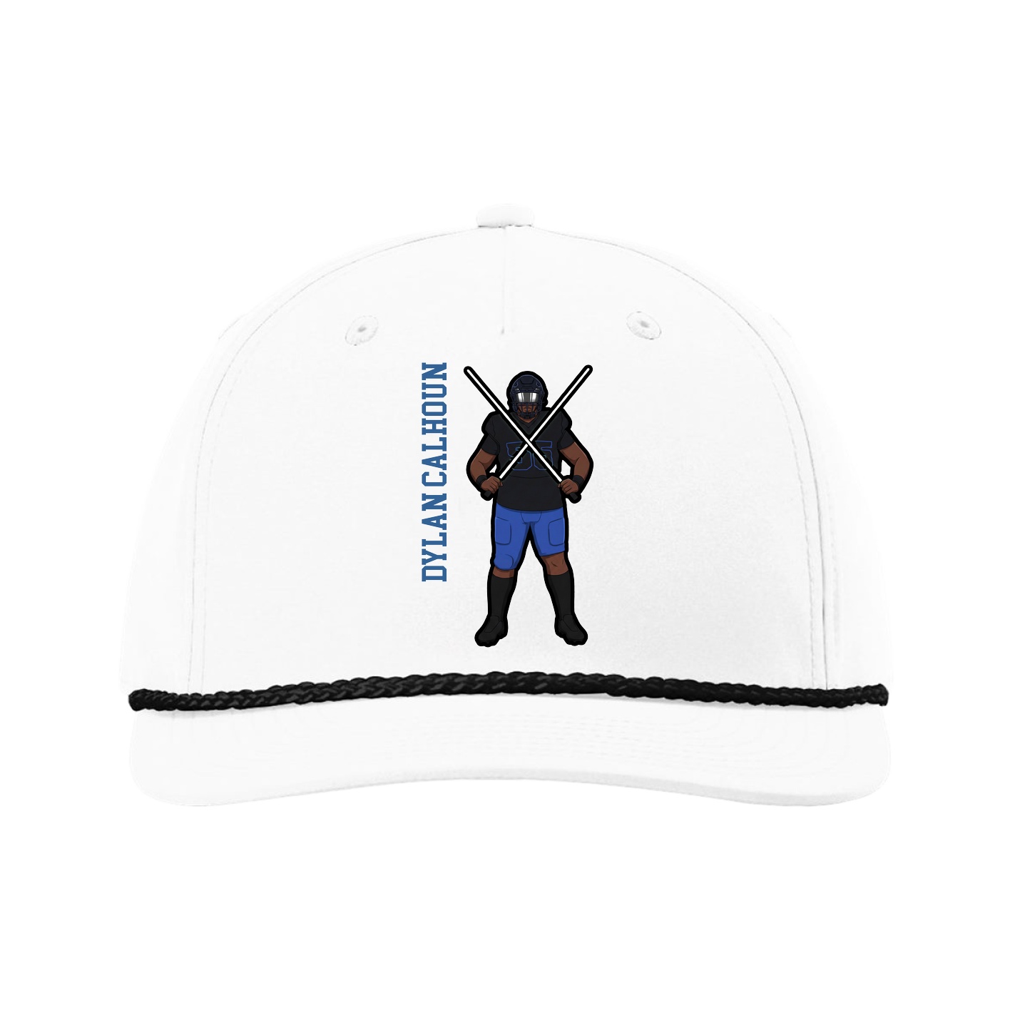 Five-Panel Classic Rope Cap — Name Vertical in White