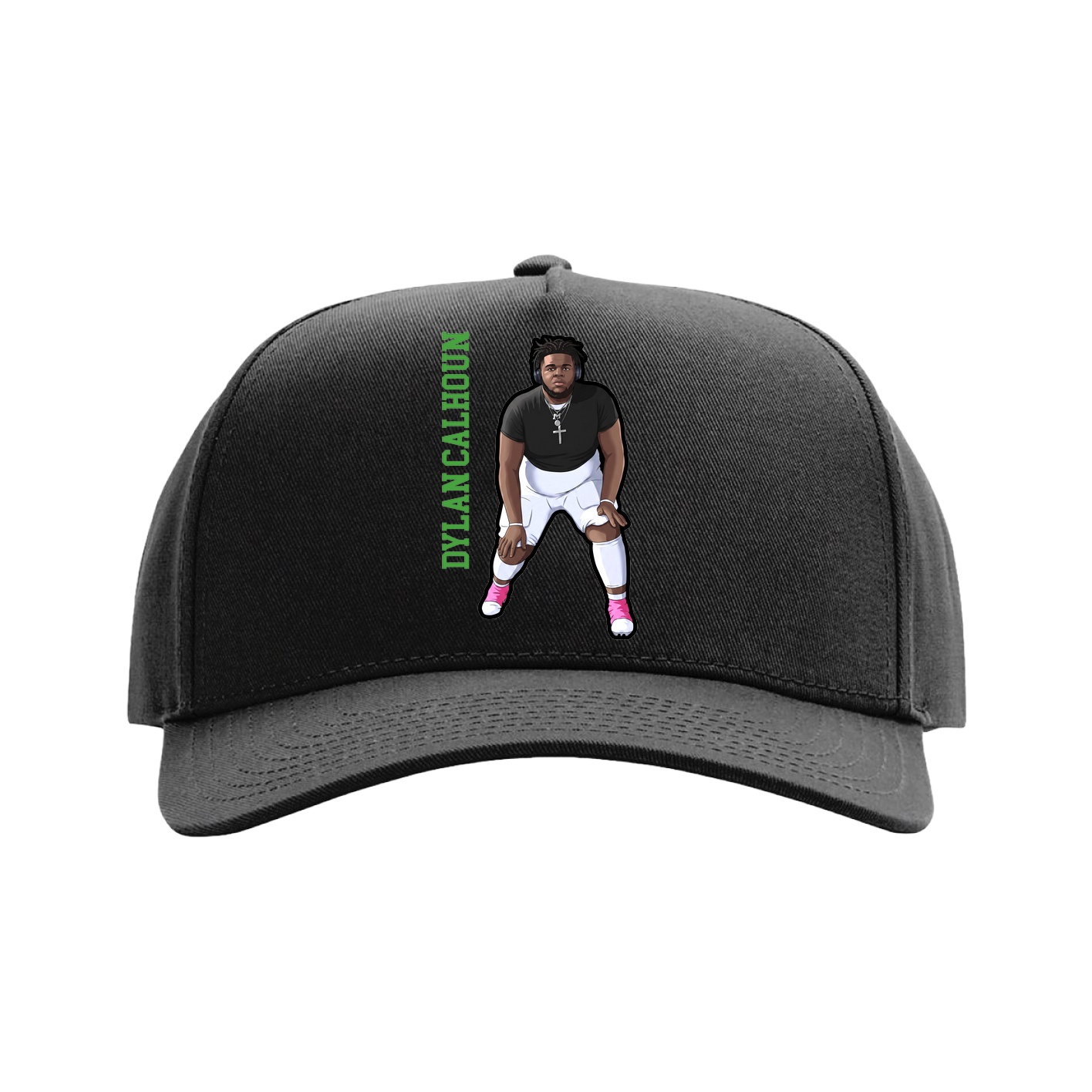 Full Fabric Five-Panel Champ Cap — Name Vertical in Black