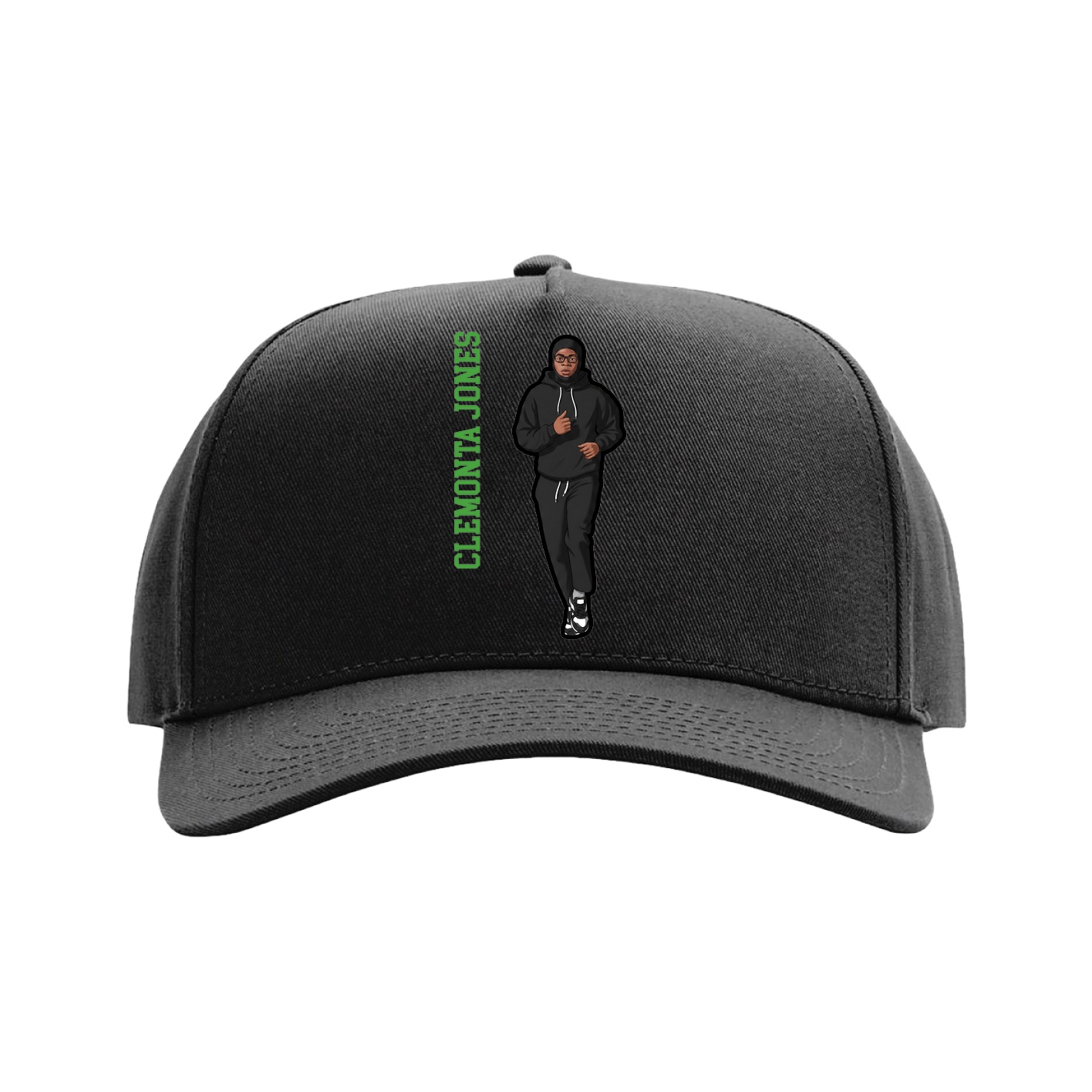 Full Fabric Five-Panel Champ Cap — Name Vertical in Black