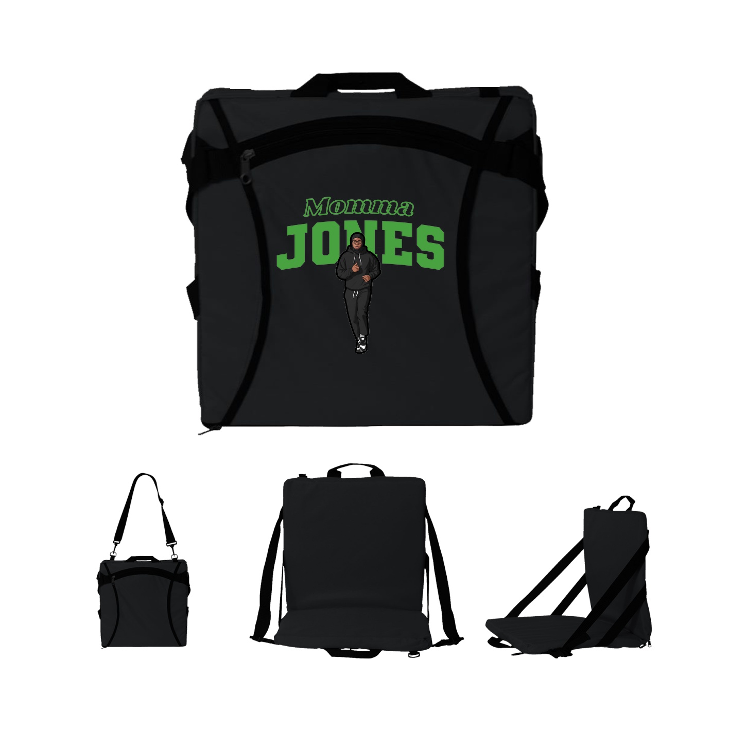 Folding Stadium Seat — Mothers Day Block in Black