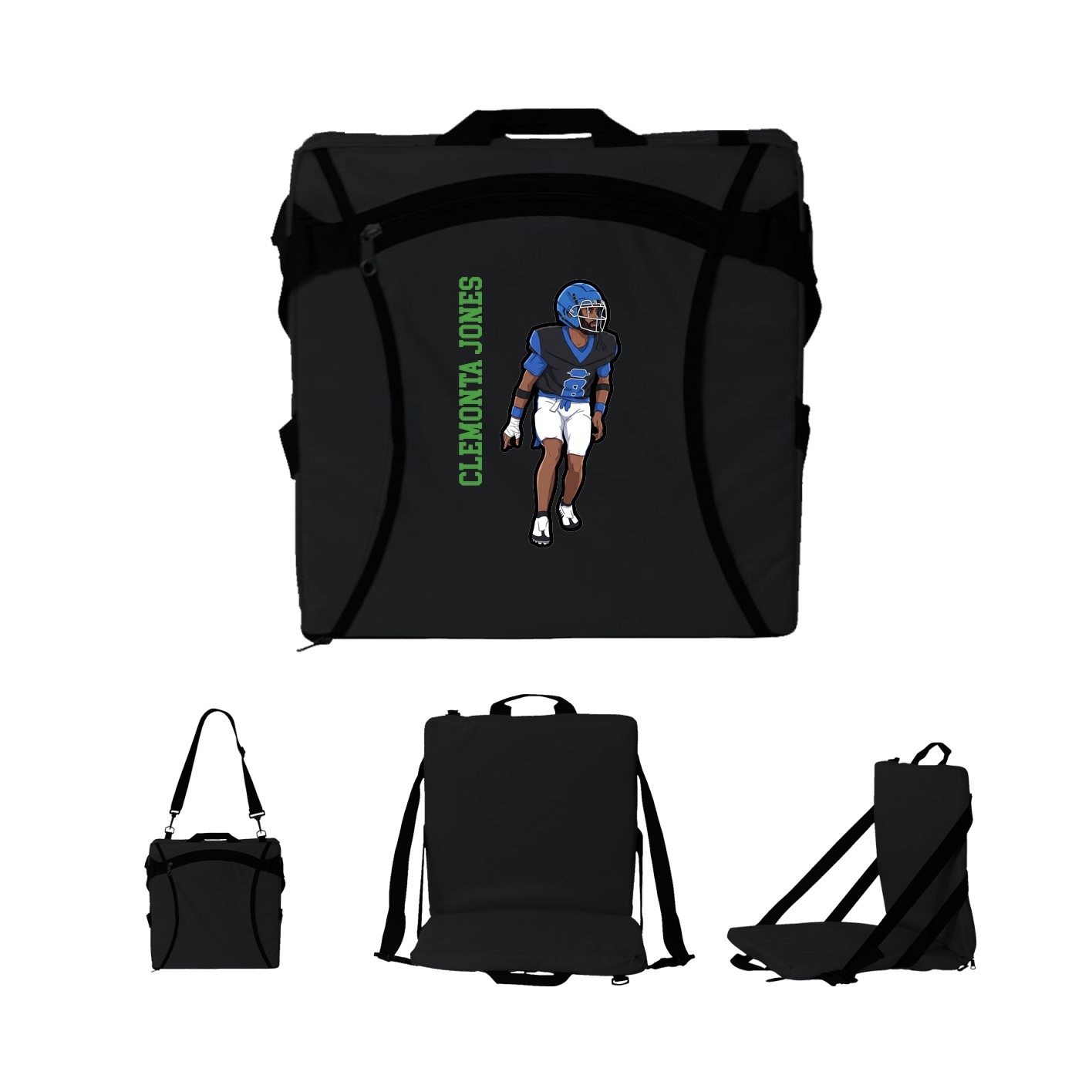 Folding Stadium Seat — Name Vertical in Black