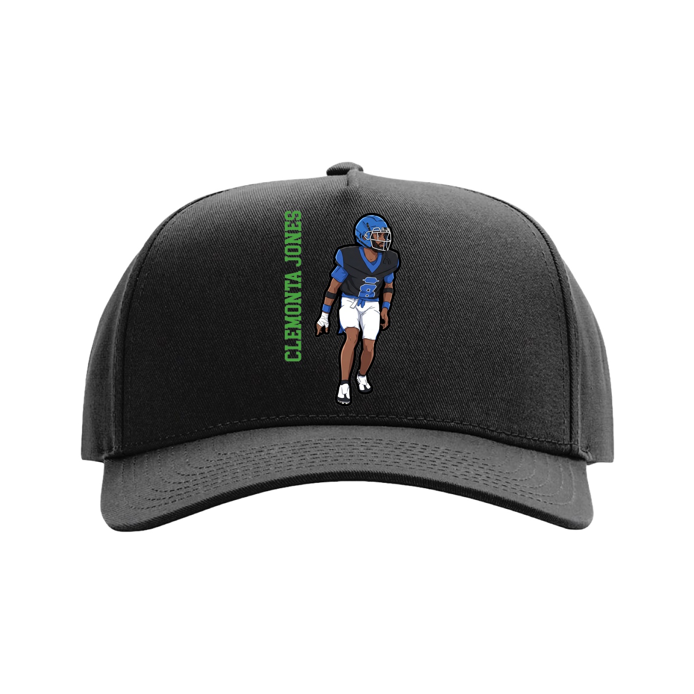 Full Fabric Five-Panel Champ Cap — Name Vertical in Black