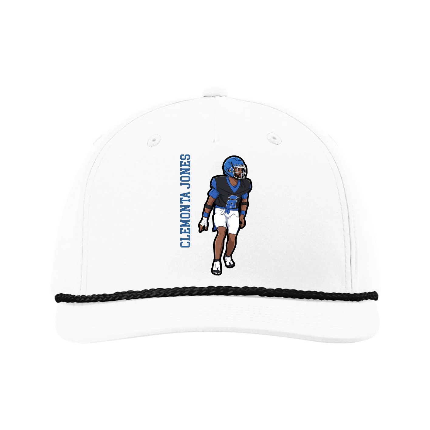 Five-Panel Classic Rope Cap — Name Vertical in White