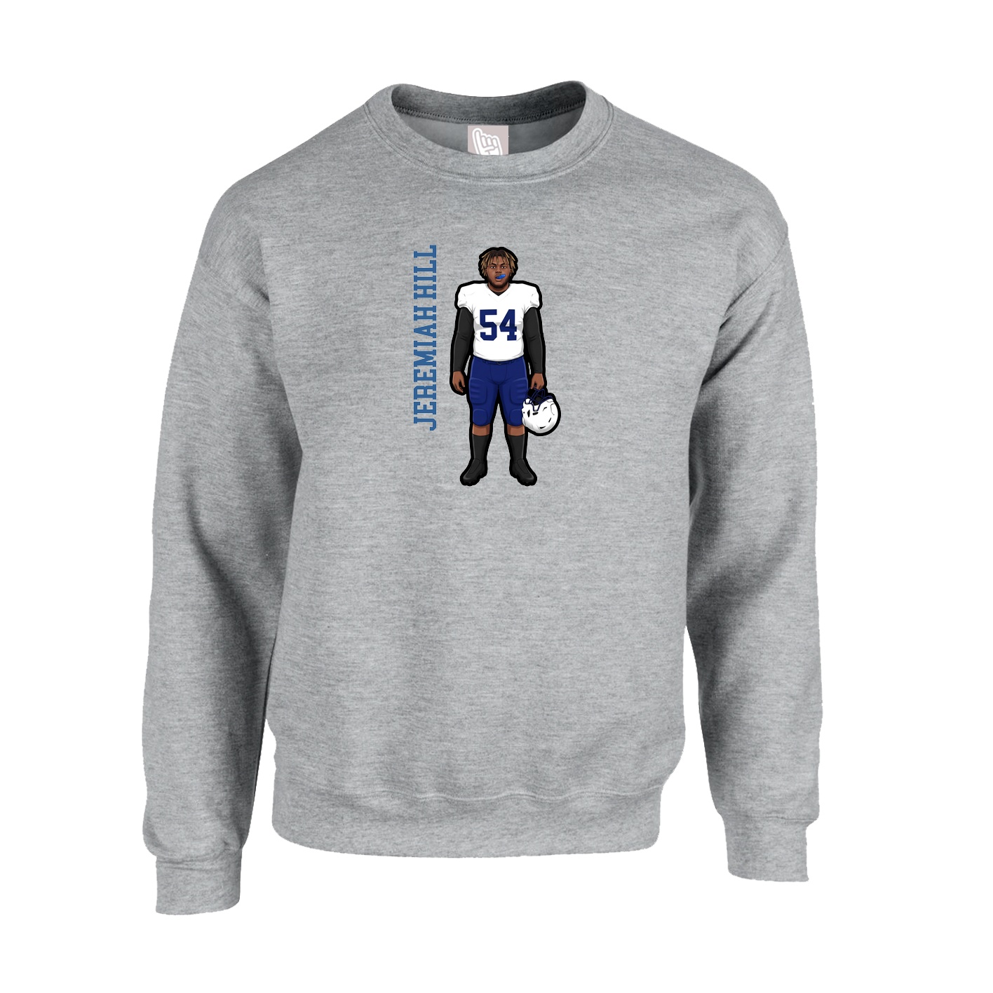 Fleece Crew — Name Vertical in Grey