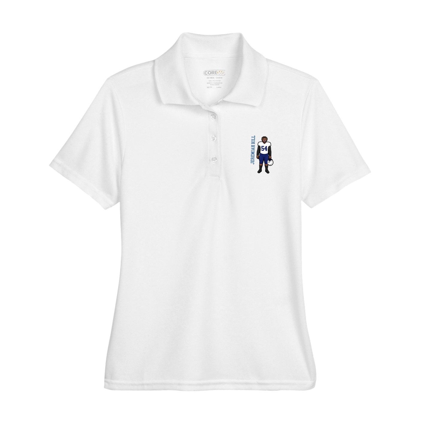Womens Performance Polo — Name Vertical in White