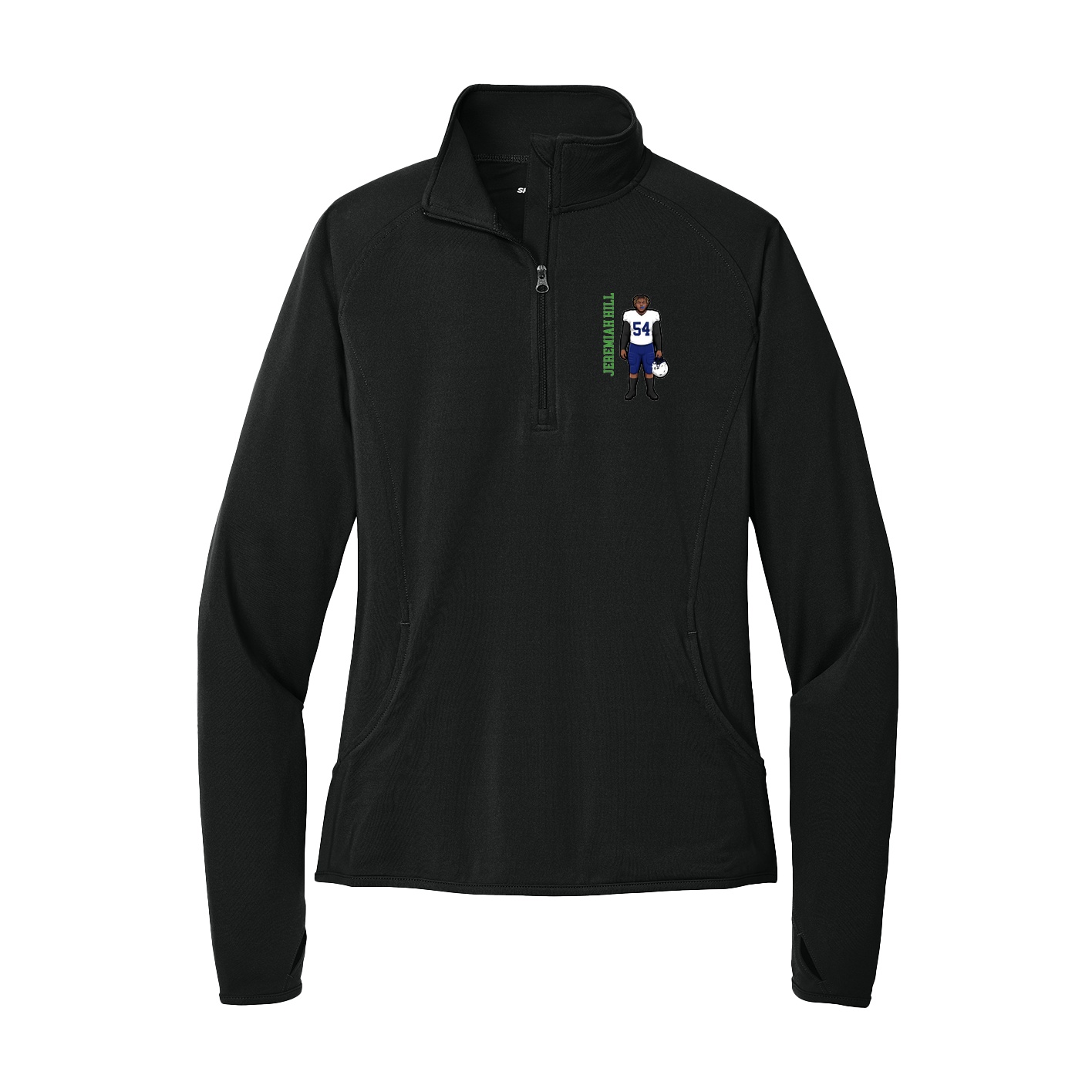 Women's Q-Zip Pullover — Name Vertical in Black