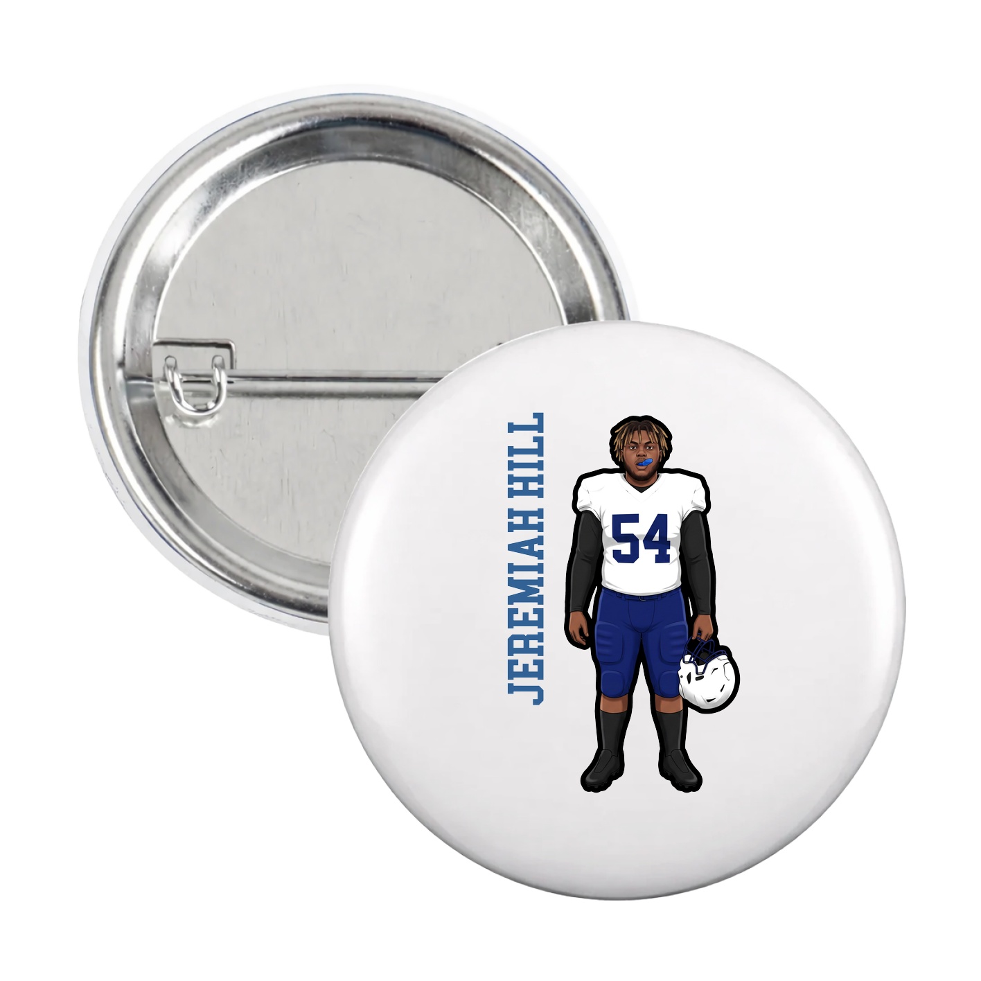 Game Day Button — Name Vertical in White