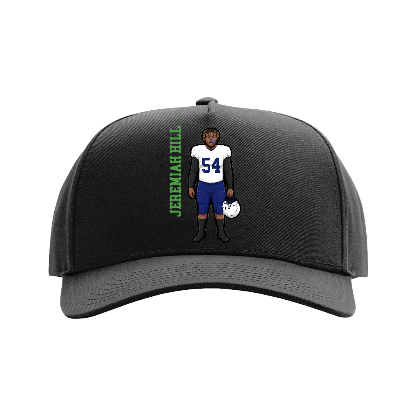 Full Fabric Five-Panel Champ Cap — Name Vertical in Black