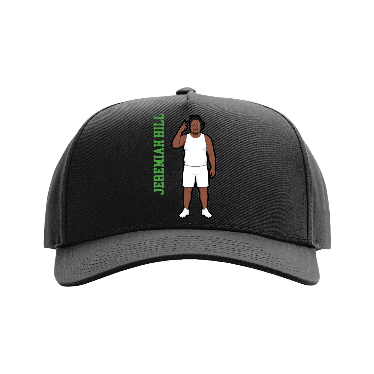 Full Fabric Five-Panel Champ Cap — Name Vertical in Black