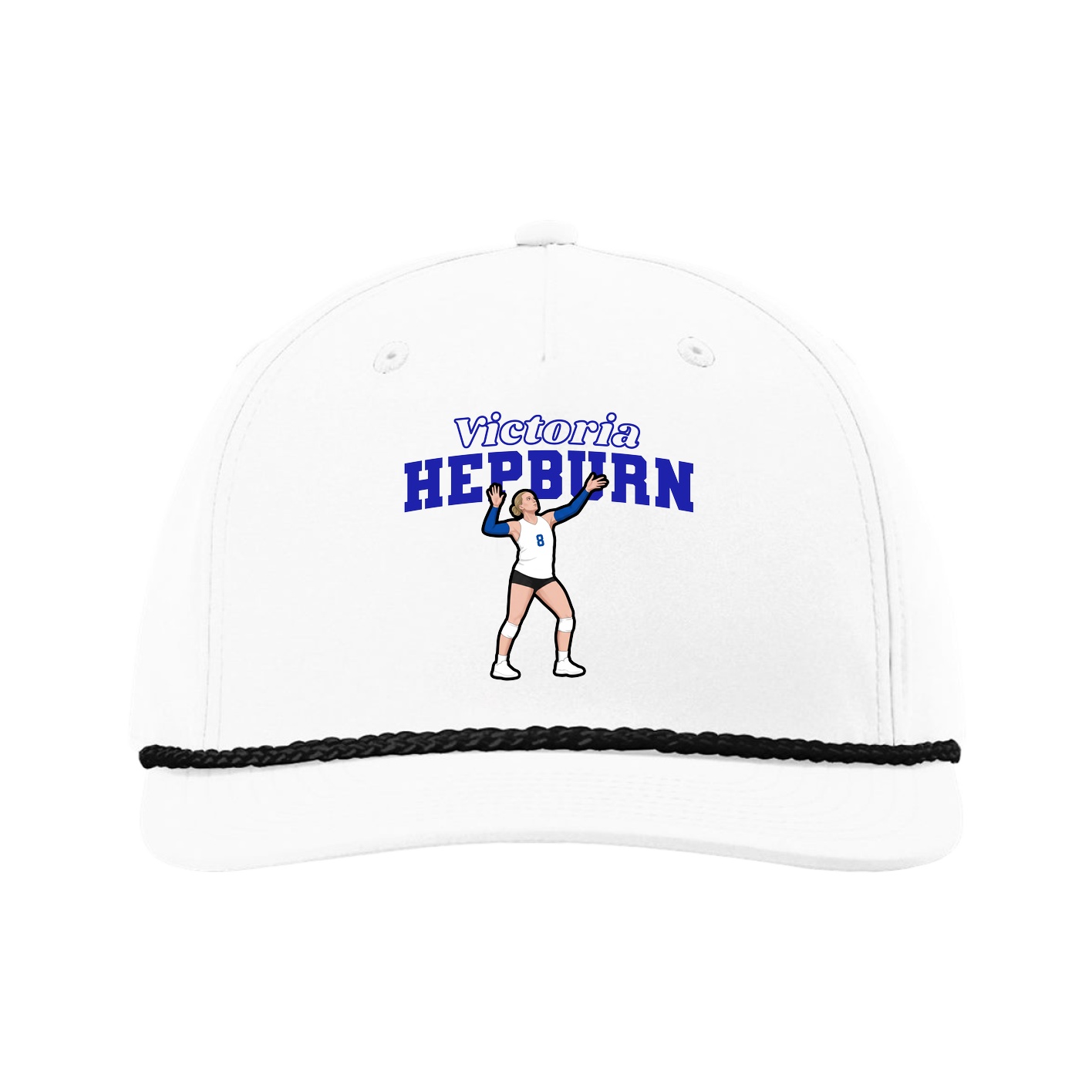 Five-Panel Classic Rope Cap — Name Arch in White