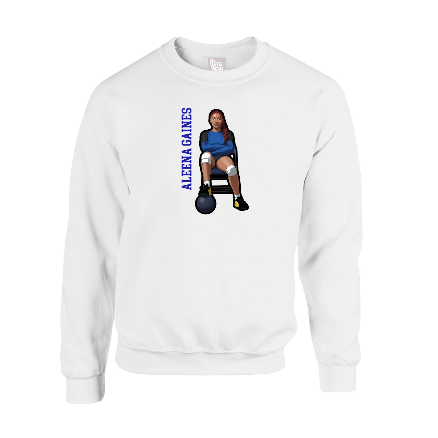 Fleece Crew — Name Vertical in White