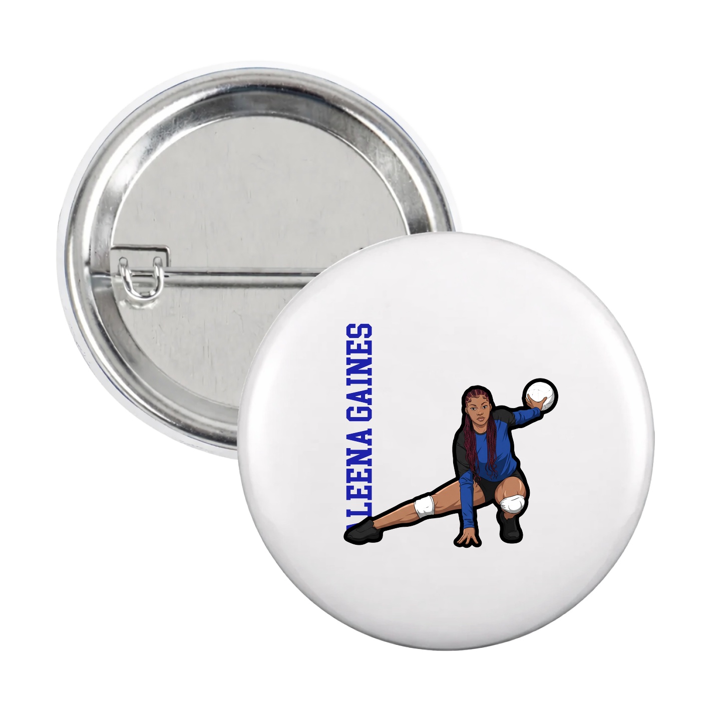 Game Day Button — Name Vertical in White