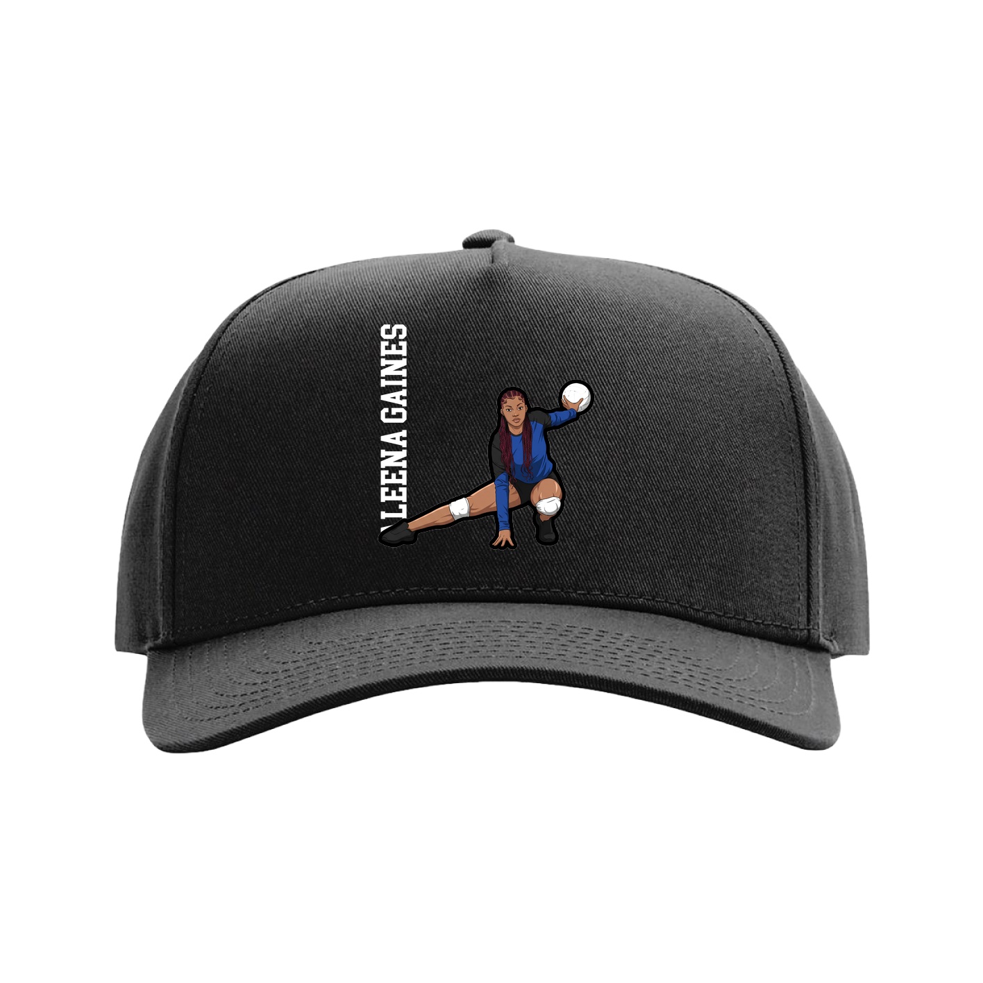 Full Fabric Five-Panel Champ Cap — Name Vertical in Black