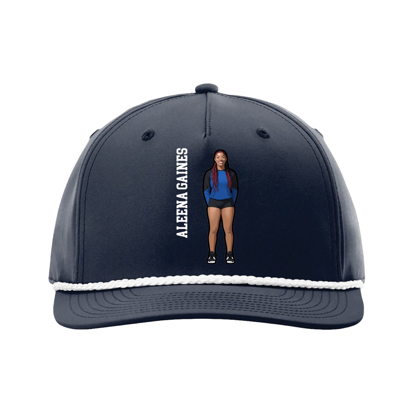 Five-Panel Classic Rope Cap — Name Vertical in Navy