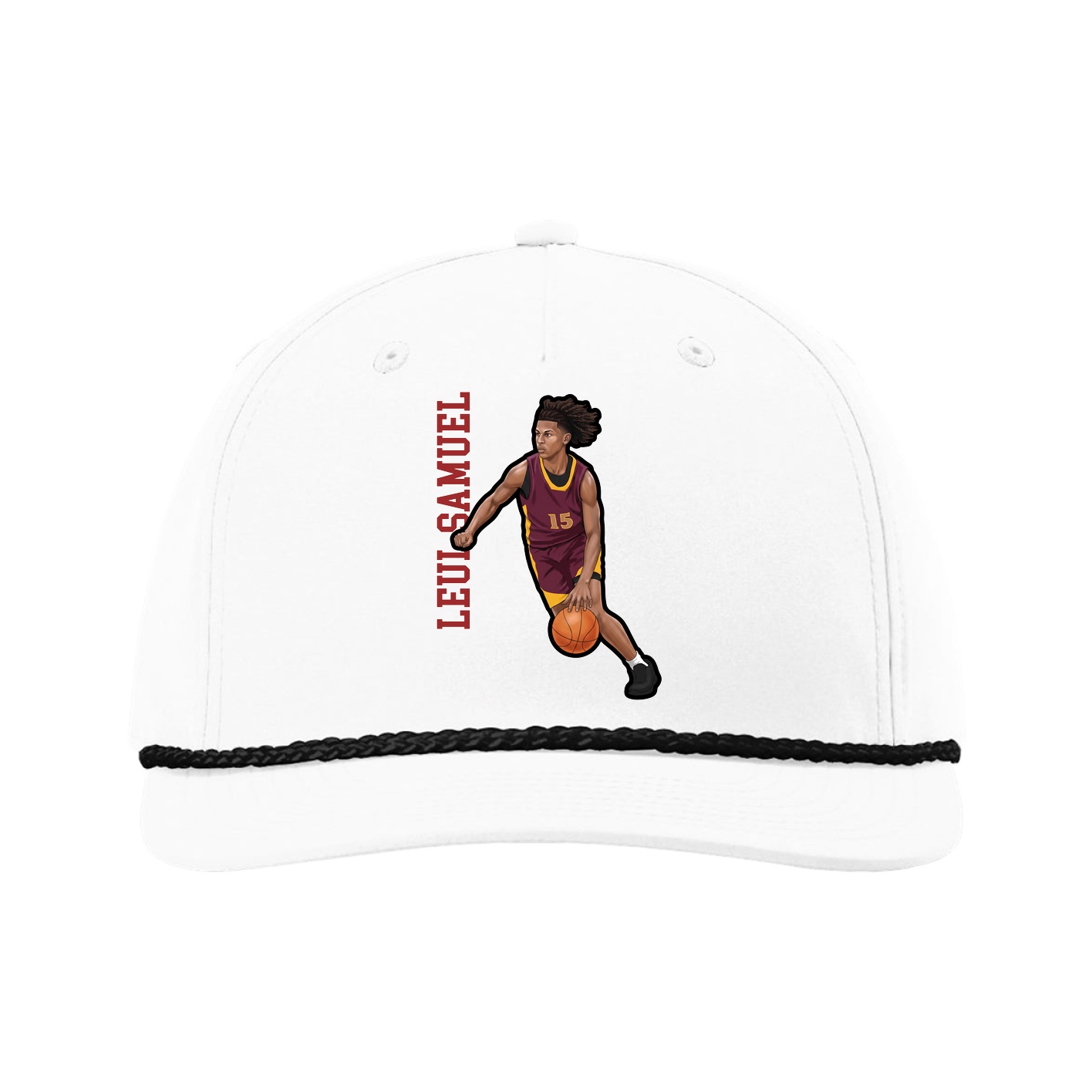 Five-Panel Classic Rope Cap — Name Vertical in White
