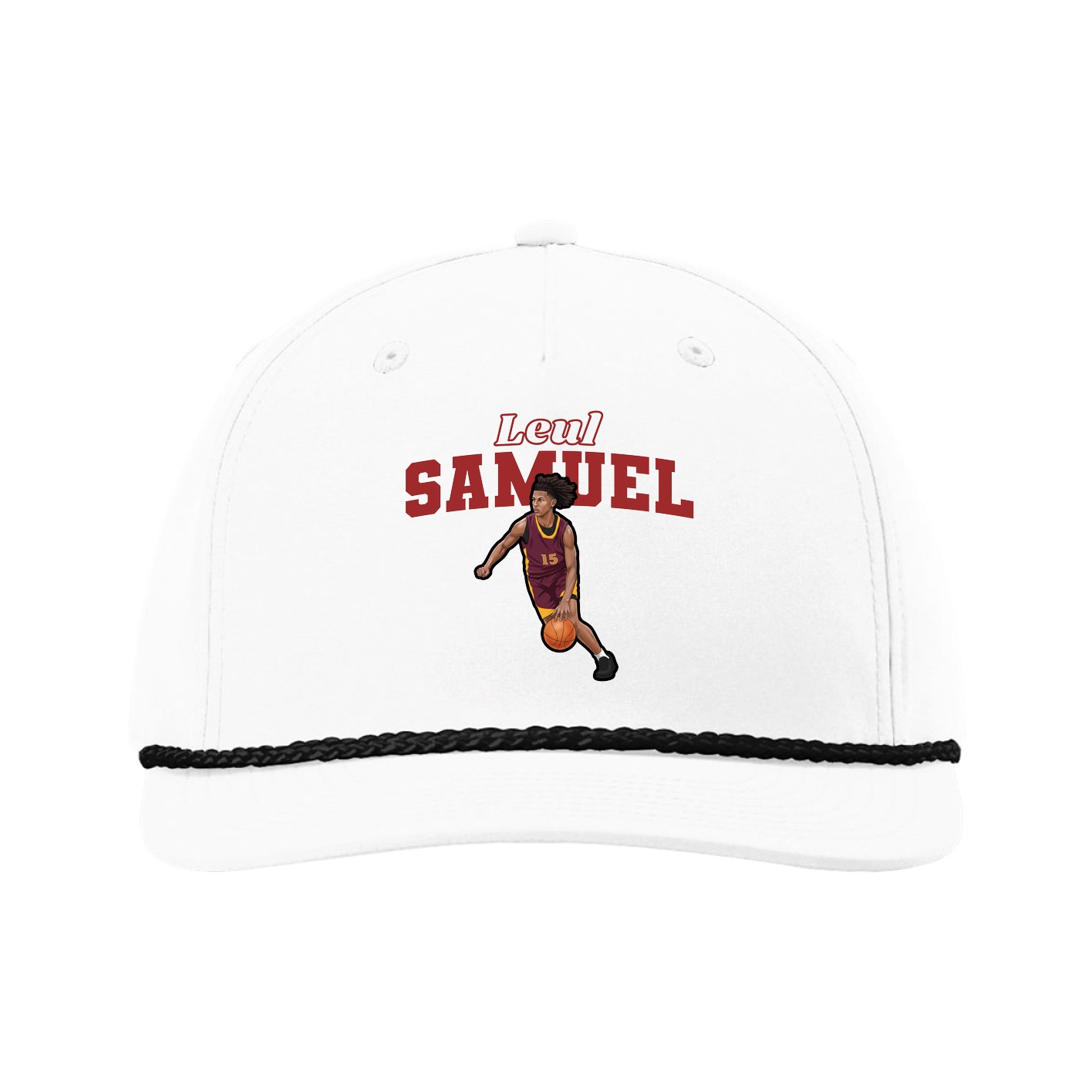 Five-Panel Classic Rope Cap — Name Arch in White