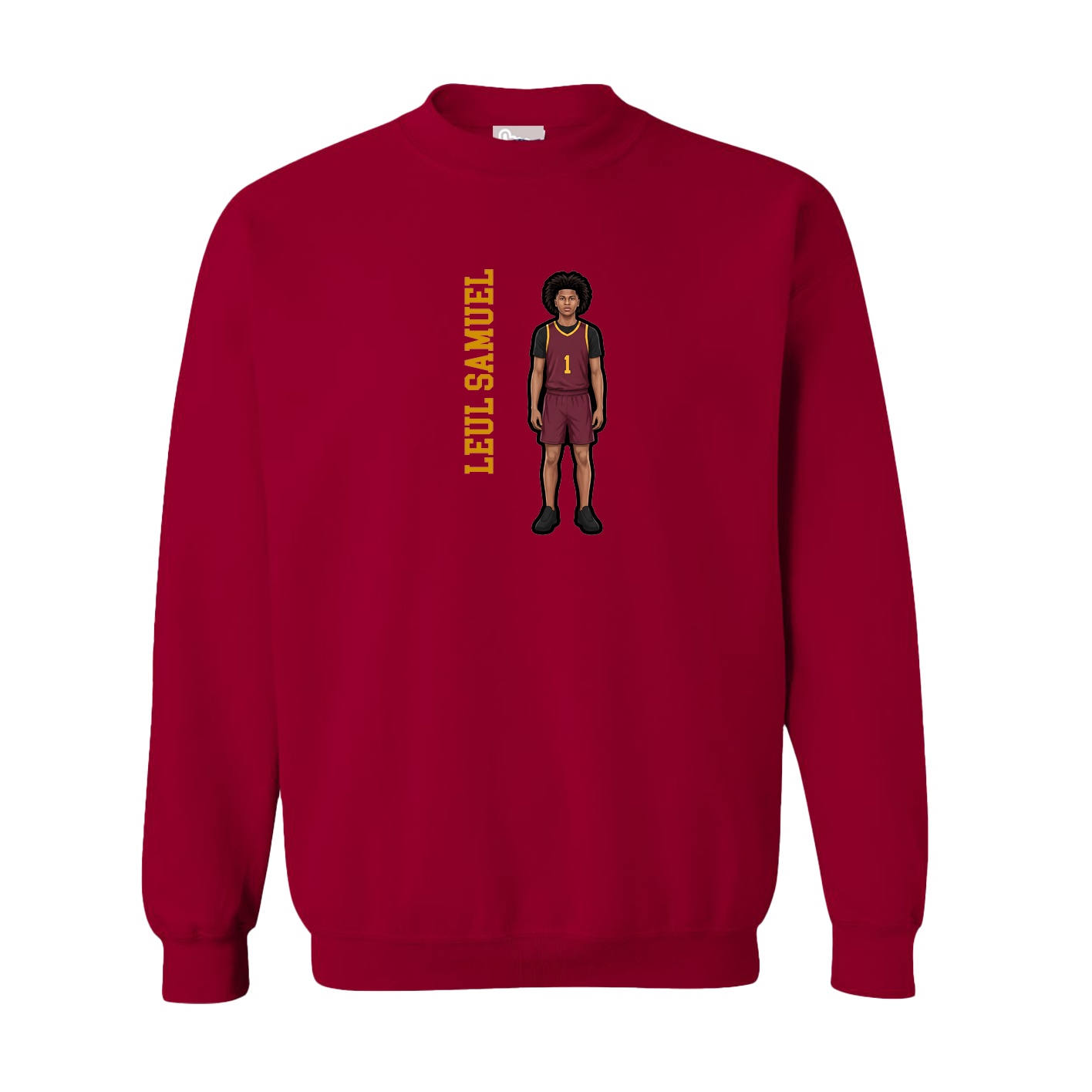 Fleece Crew — Name Vertical in Cardinal