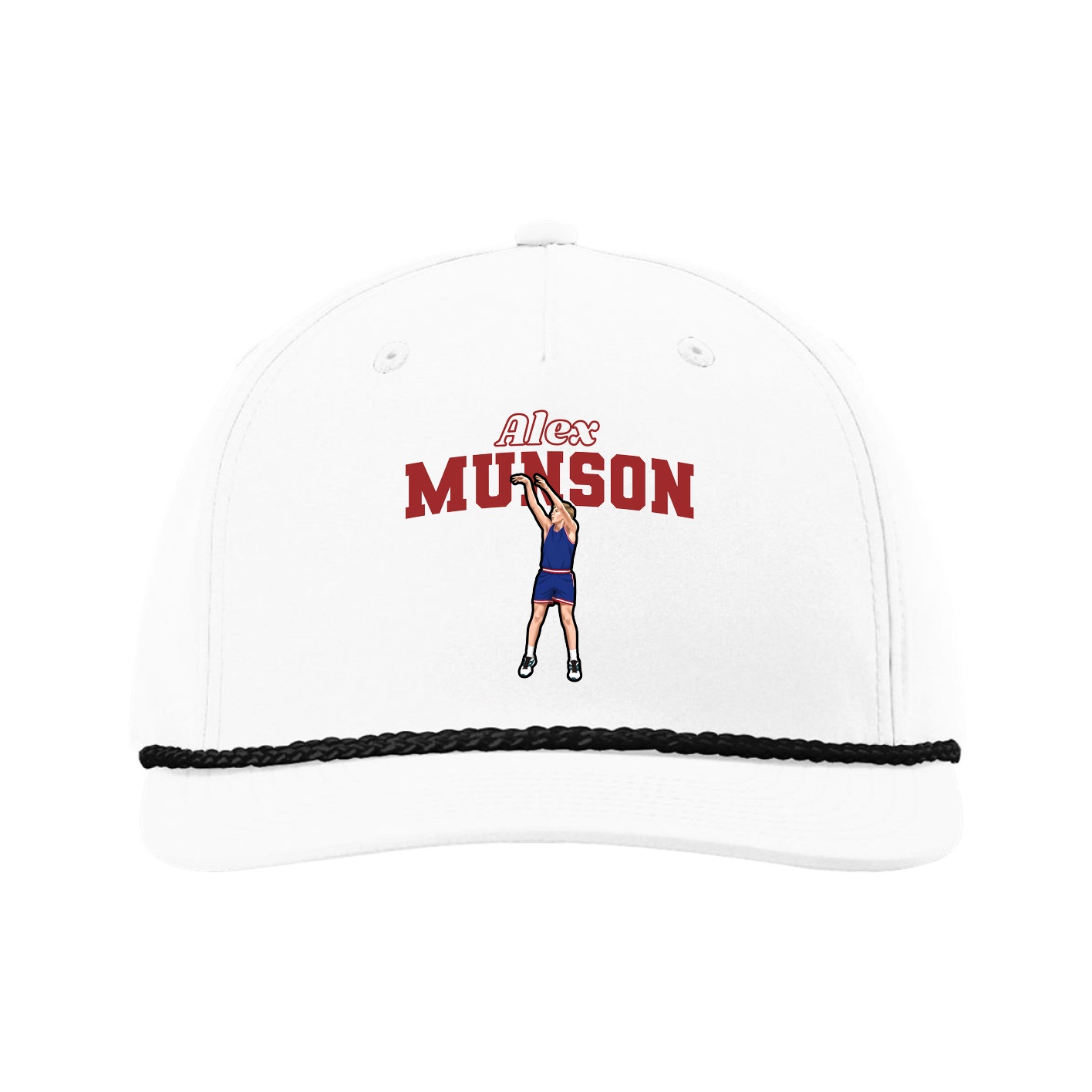 Five-Panel Classic Rope Cap — Name Arch in White