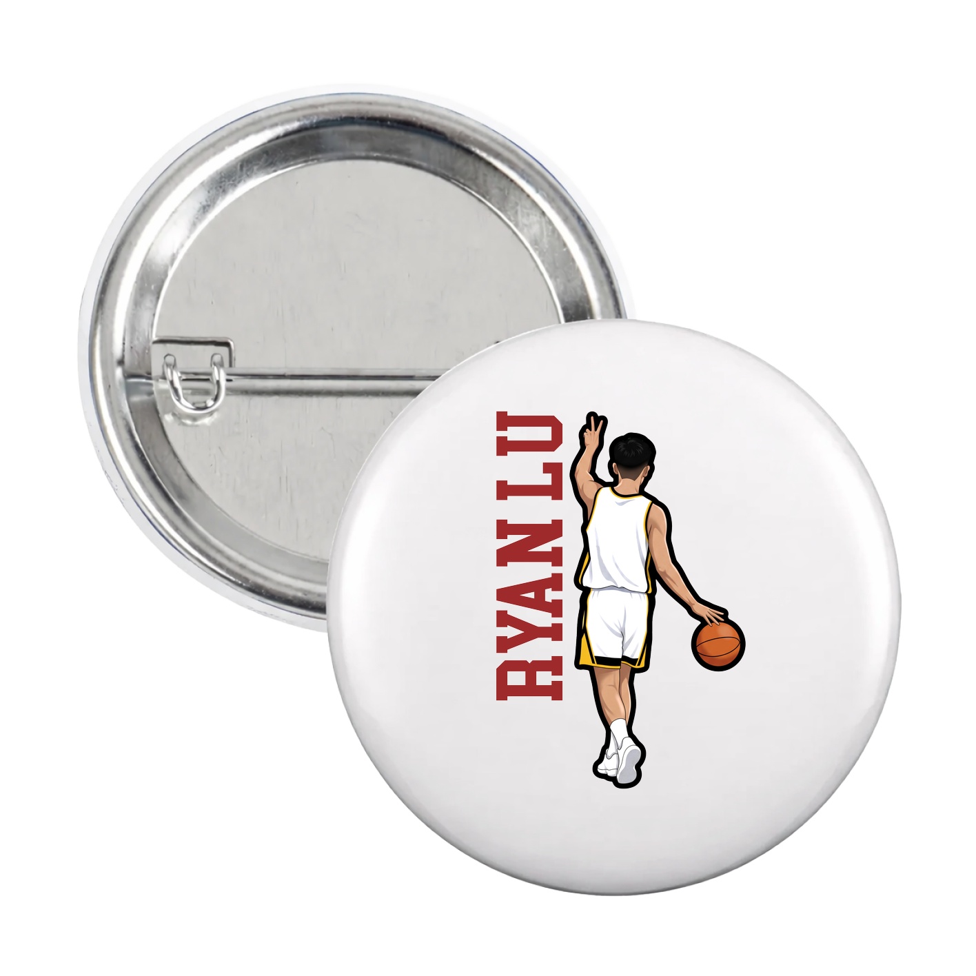 Game Day Button — Name Vertical in White