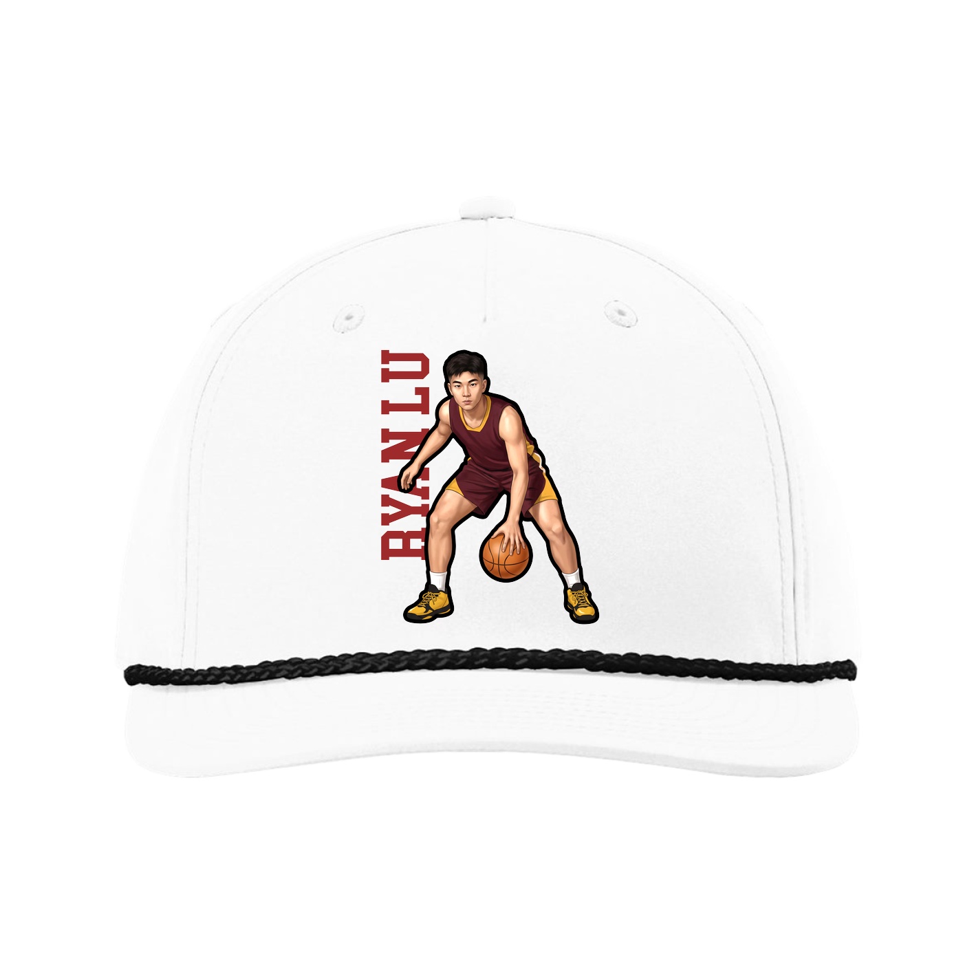 Five-Panel Classic Rope Cap — Name Vertical in White