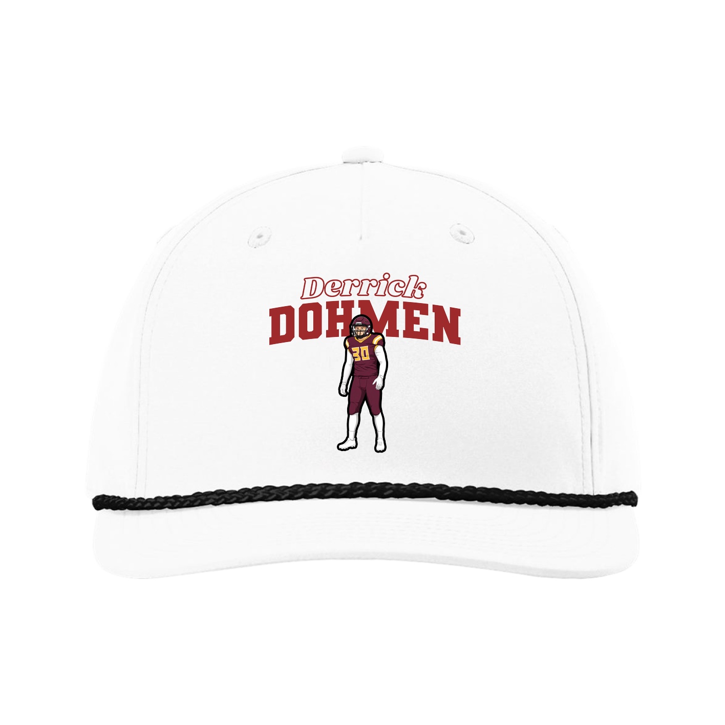 Five-Panel Classic Rope Cap — Name Arch in White