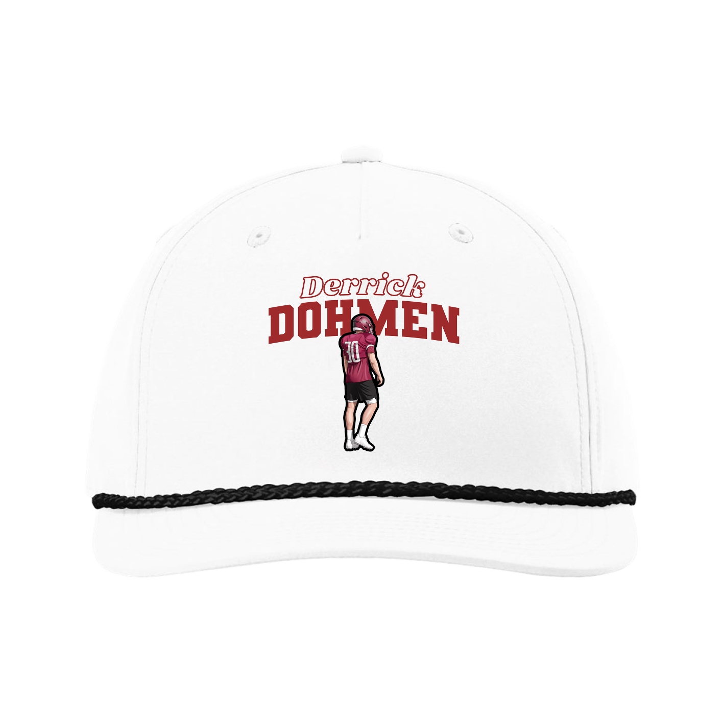 Five-Panel Classic Rope Cap — Name Arch in White