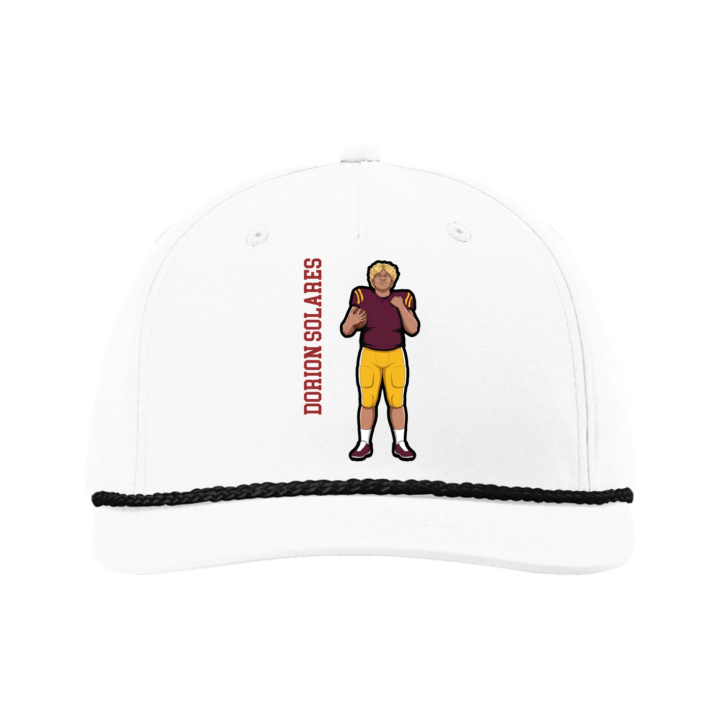 Five-Panel Classic Rope Cap — Name Vertical in White