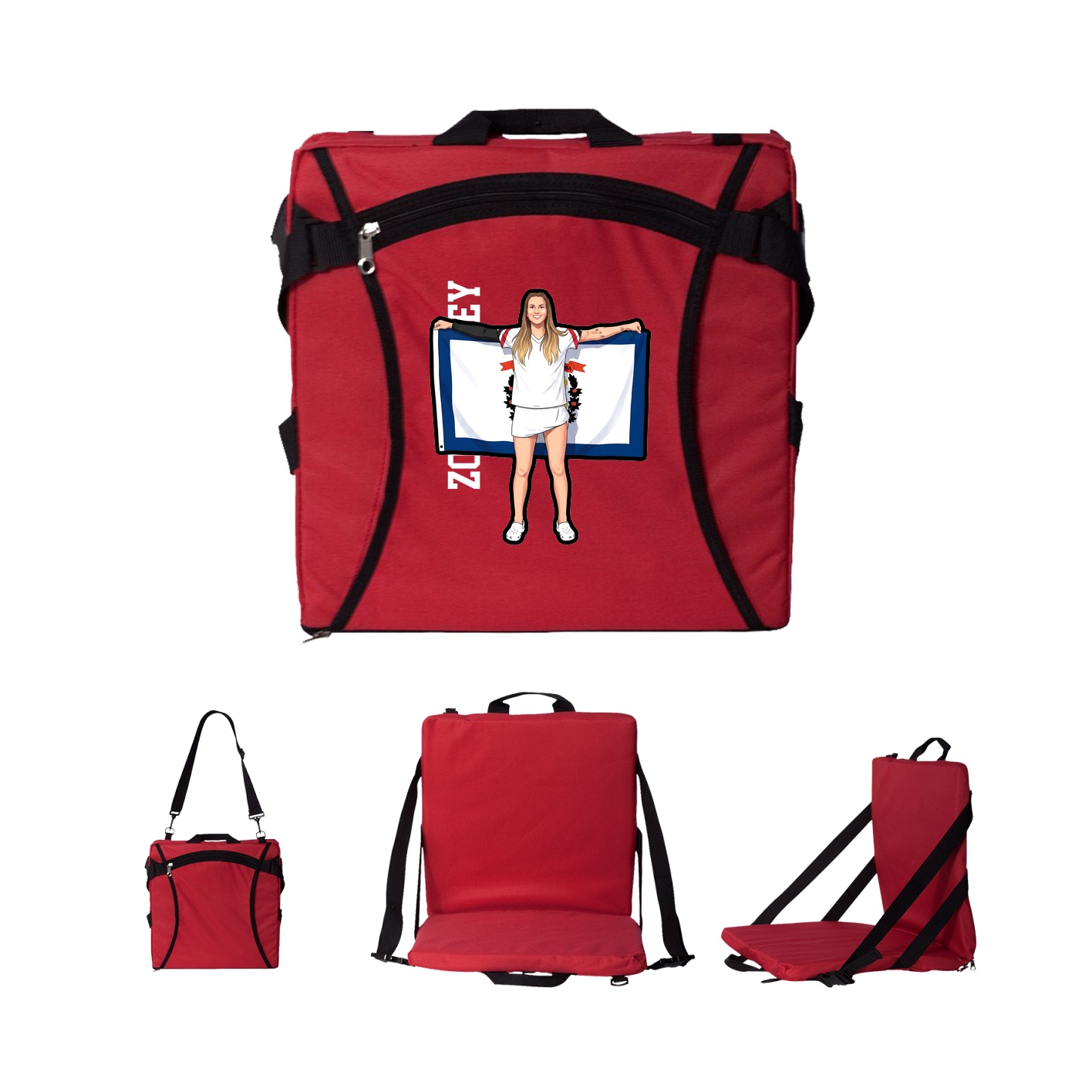 Folding Stadium Seat — Name Vertical in Red