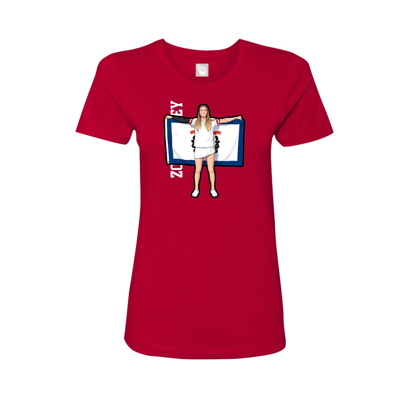 Fitted Women's Tee — Name Vertical in Red