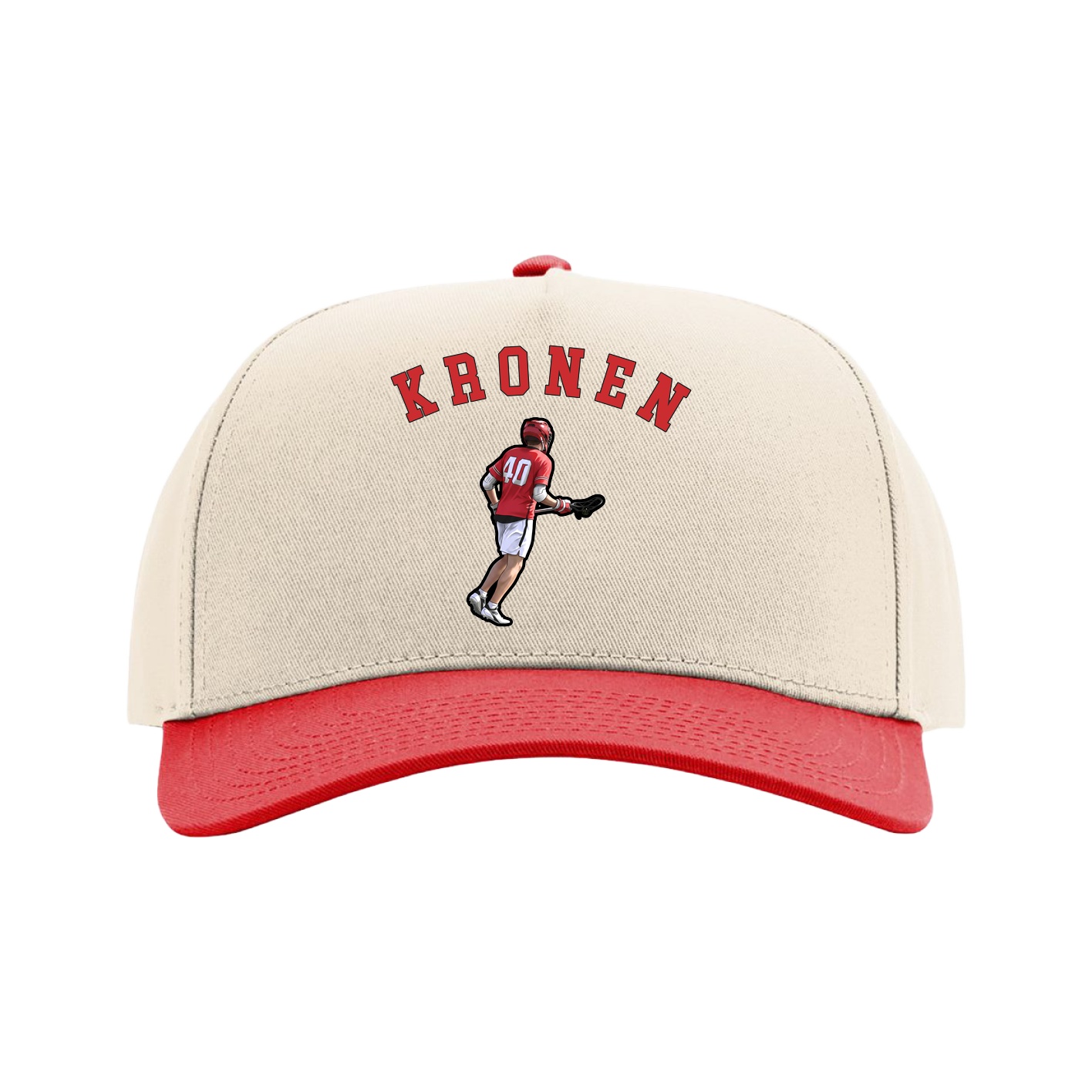 Full Fabric Five-Panel Champ Cap — Shirsey Arch in Cream/Red
