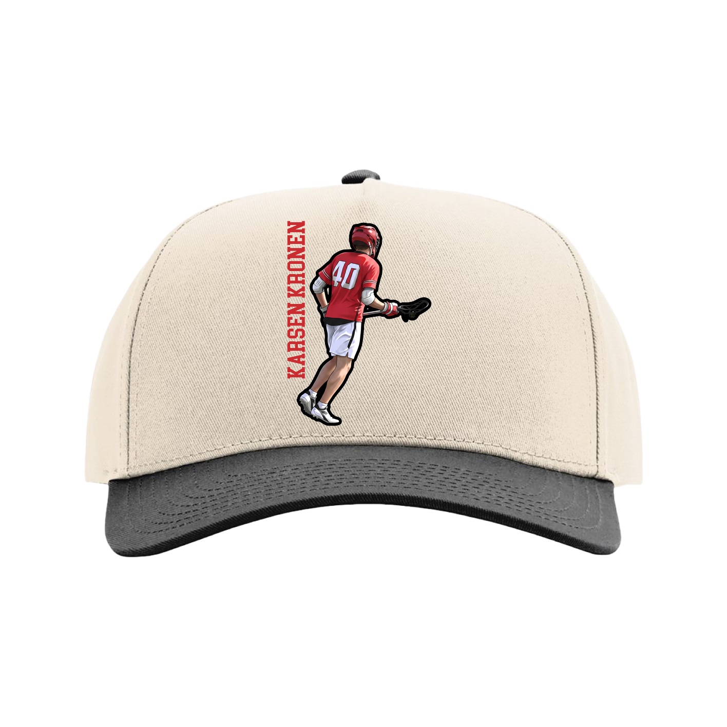 Full Fabric Five-Panel Champ Cap — Name Vertical in Cream/Black