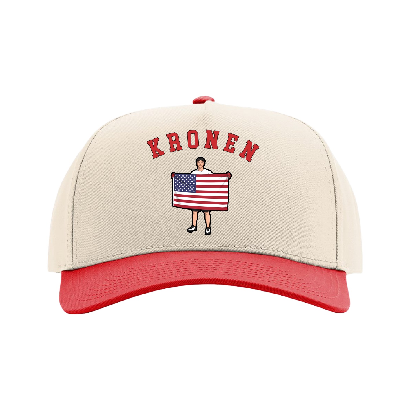 Full Fabric Five-Panel Champ Cap — Shirsey Arch in Cream/Red