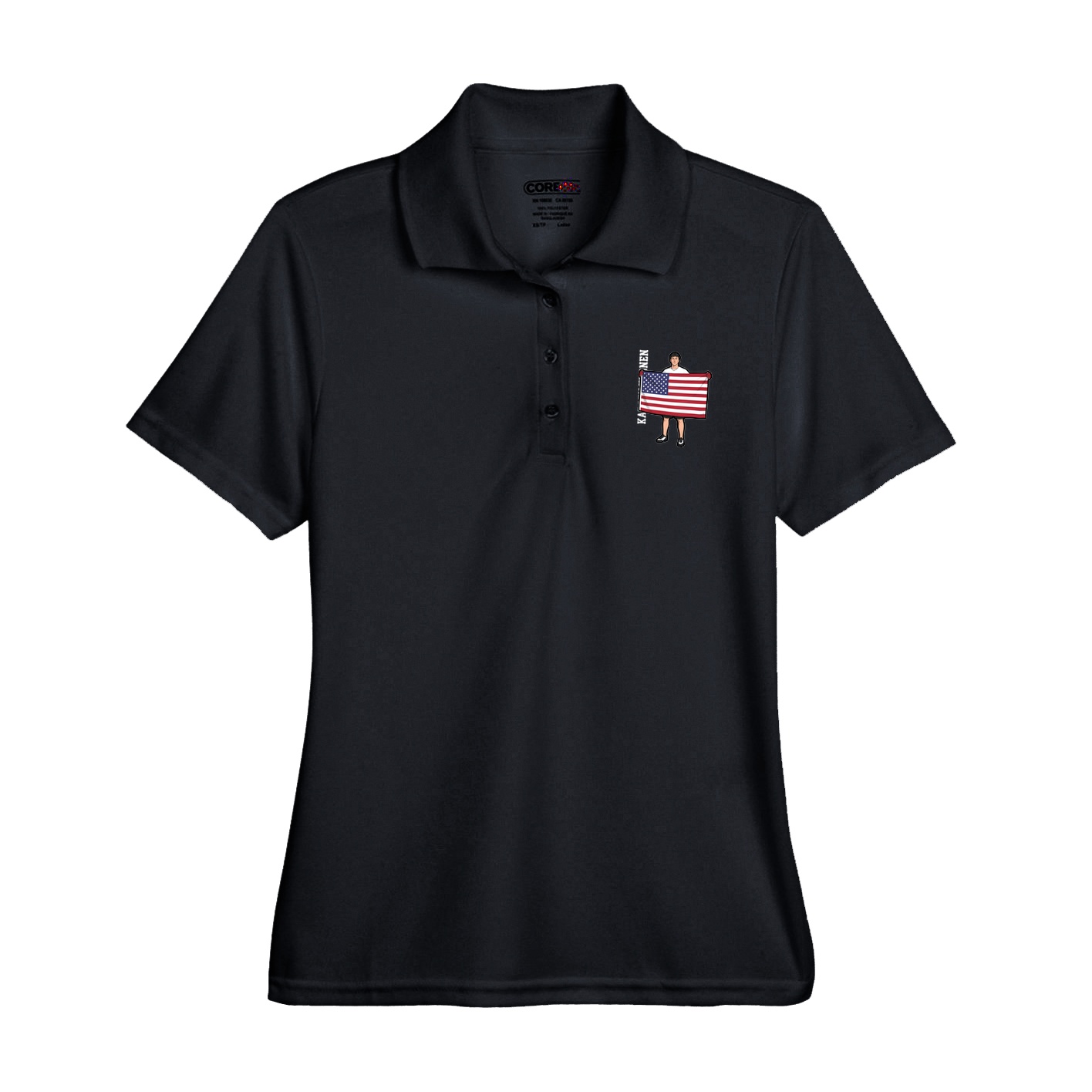 Womens Performance Polo — Name Vertical in Black