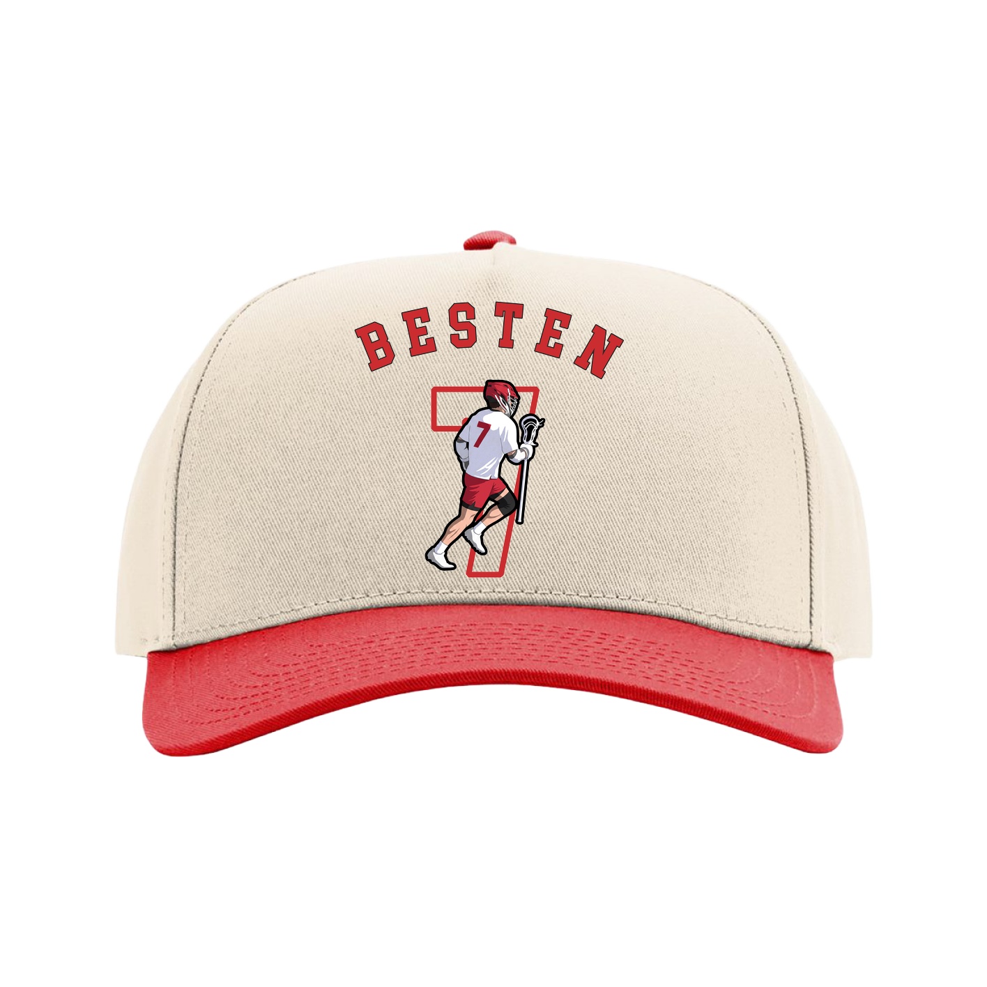 Full Fabric Five-Panel Champ Cap — Shirsey Arch in Cream/Red
