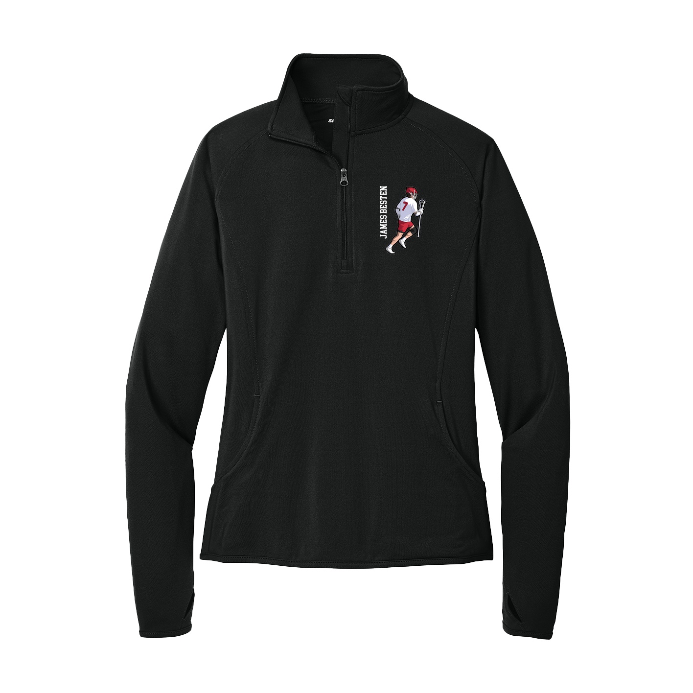 Women's Q-Zip Pullover — Name Vertical in Black