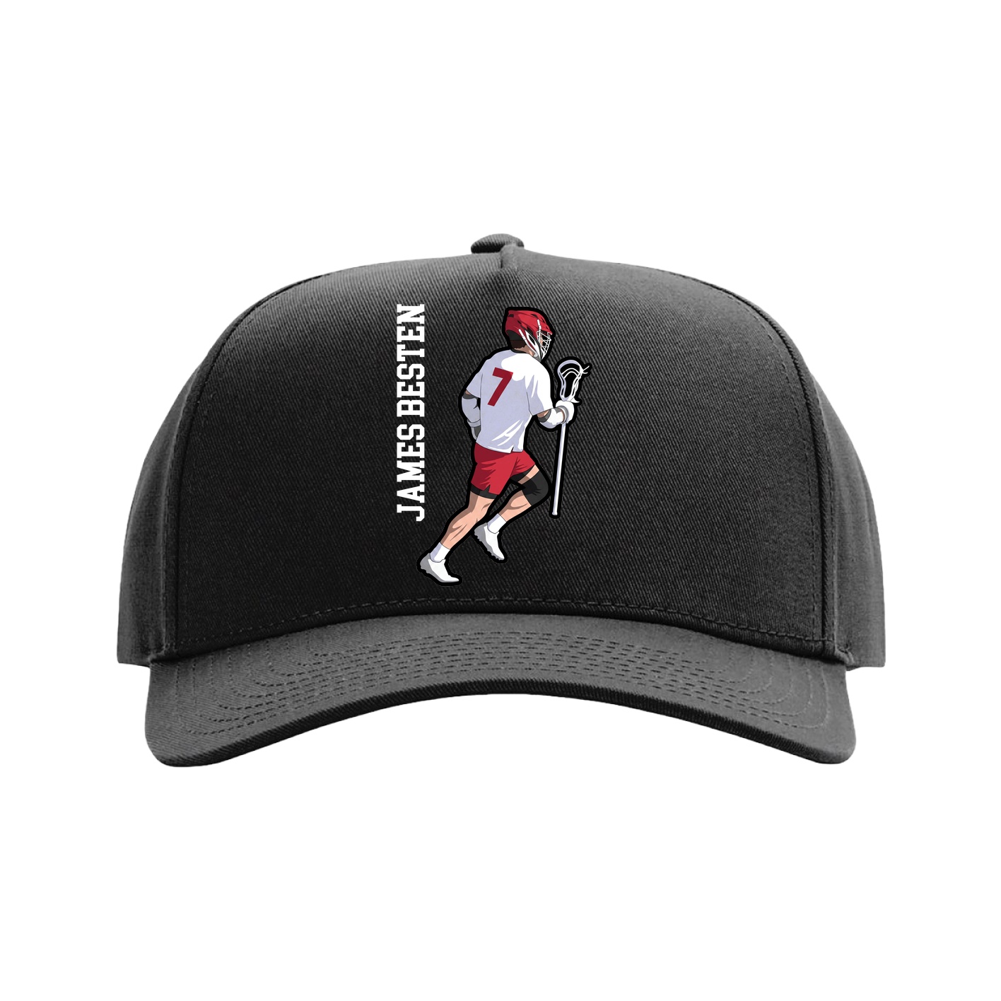 Full Fabric Five-Panel Champ Cap — Name Vertical in Black